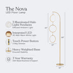 Lampadaire industriel Brightech Nova 74 po à 3 anneaux lumineux à DEL ultra-lumineux avec variateur à 3 voies