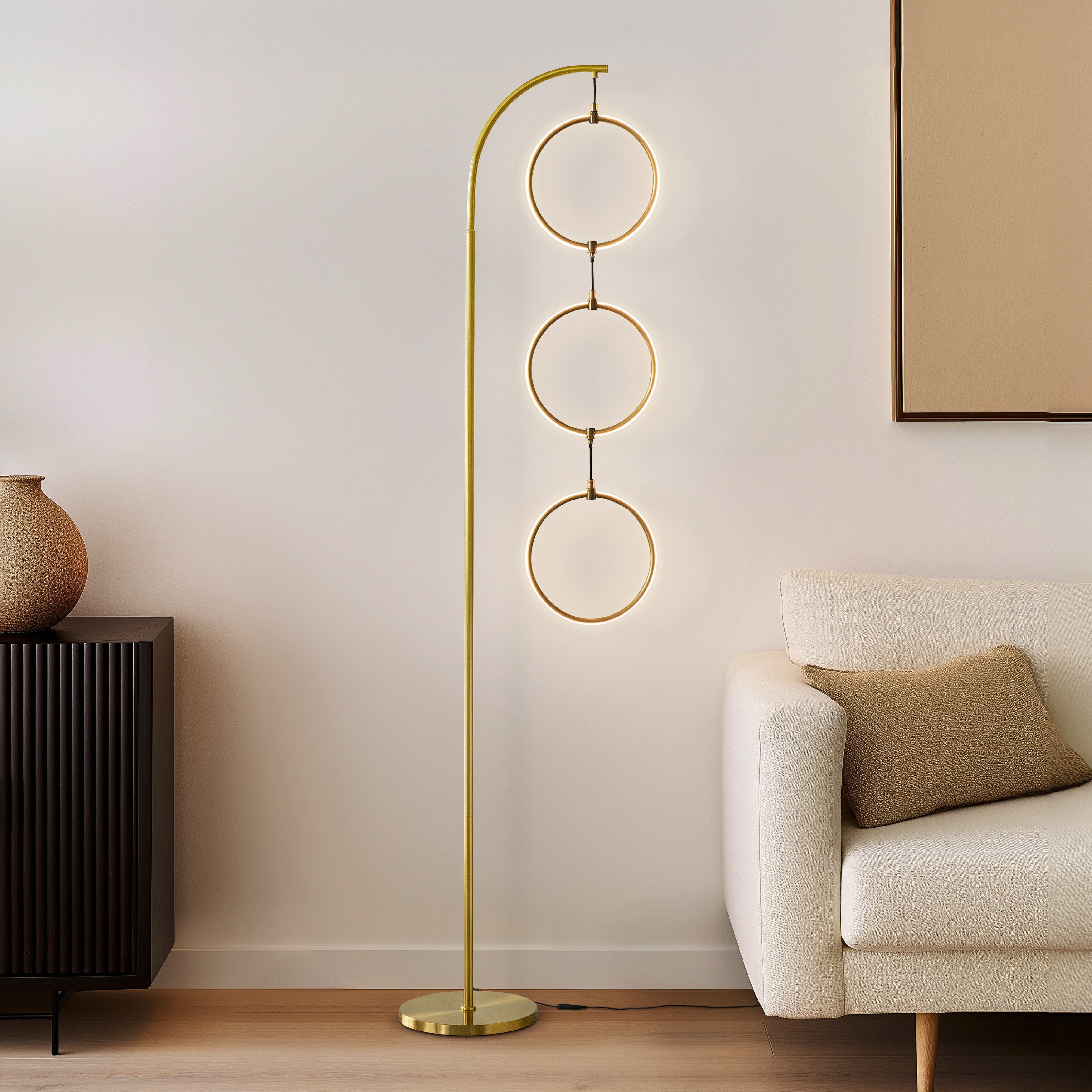 Lampadaire industriel Brightech Nova 74 po à 3 anneaux lumineux à DEL ultra-lumineux avec variateur à 3 voies