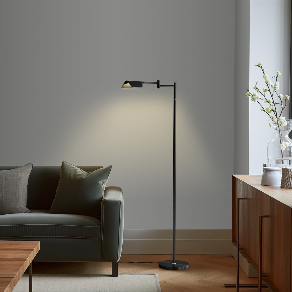 Lampadaire LED industriel Brightech Leaf de 53 po à intensité variable à 3 voies avec abat-jour empire en métal laiton