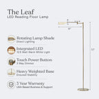 Lampadaire LED industriel Brightech Leaf de 53 po à intensité variable à 3 voies avec abat-jour empire en métal laiton