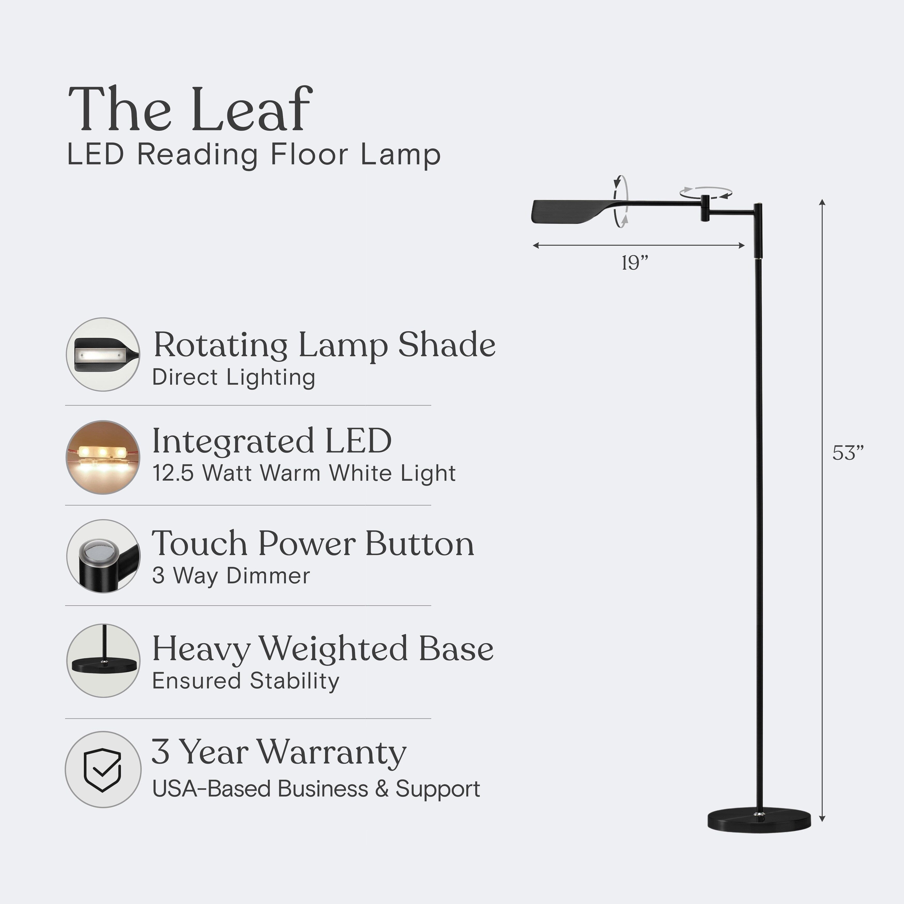 Lampadaire LED industriel Brightech Leaf de 53 po à intensité variable à 3 voies avec abat-jour empire en métal laiton