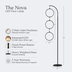 Lampadaire industriel Brightech Nova 74 po à 3 anneaux lumineux à DEL ultra-lumineux avec variateur à 3 voies