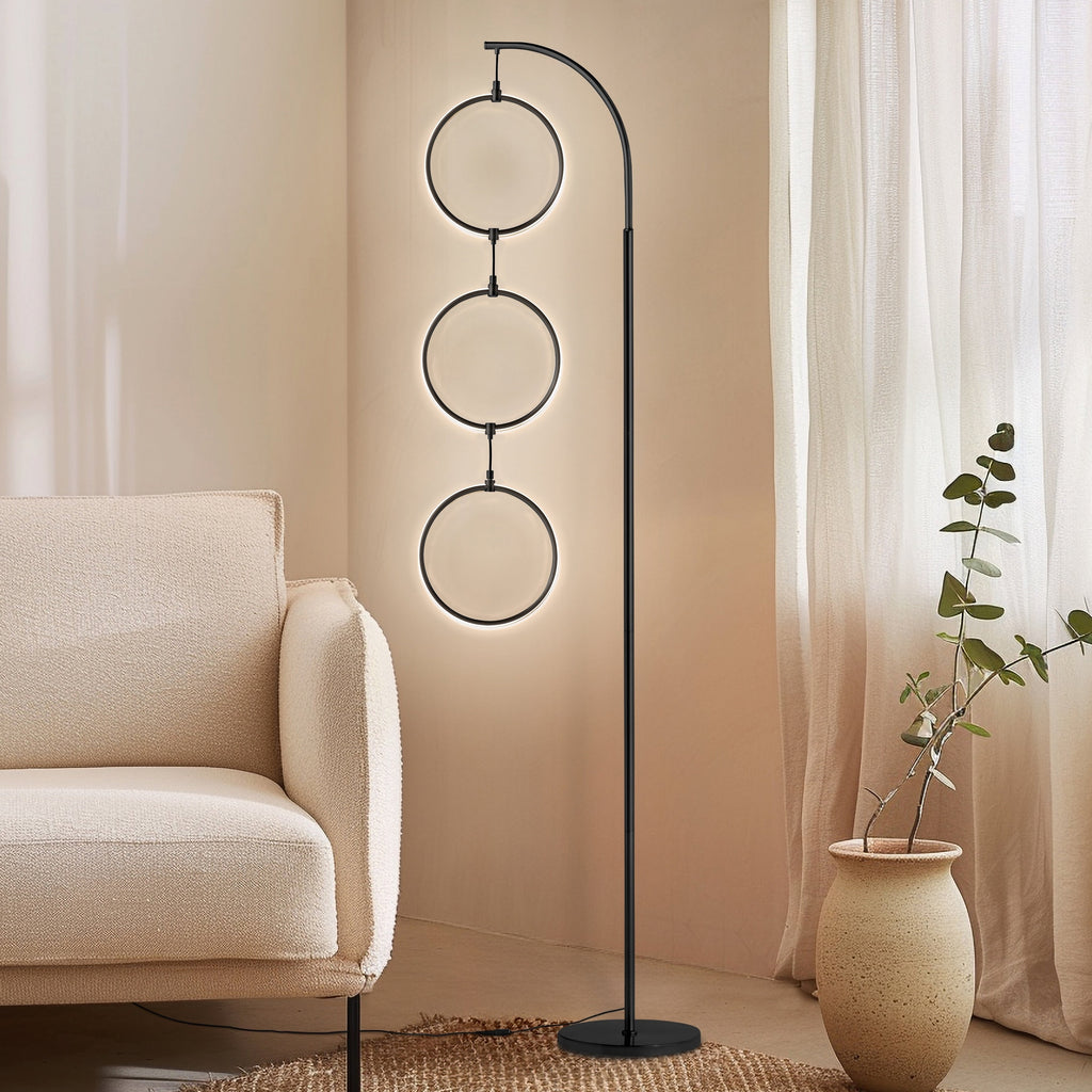 Lampadaire industriel Brightech Nova 74 po à 3 anneaux lumineux à DEL ultra-lumineux avec variateur à 3 voies