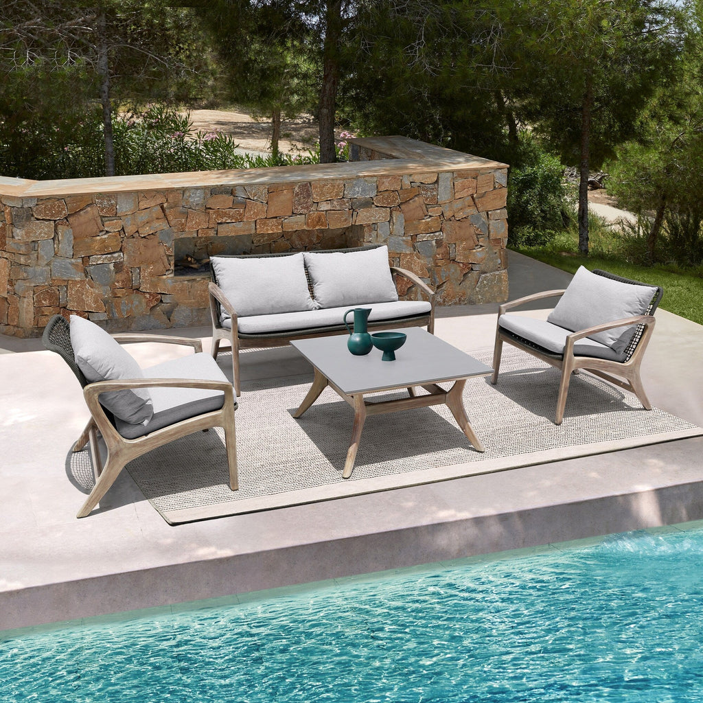 Ensemble de conversation Brighton en bois massif et corde, 4 pièces