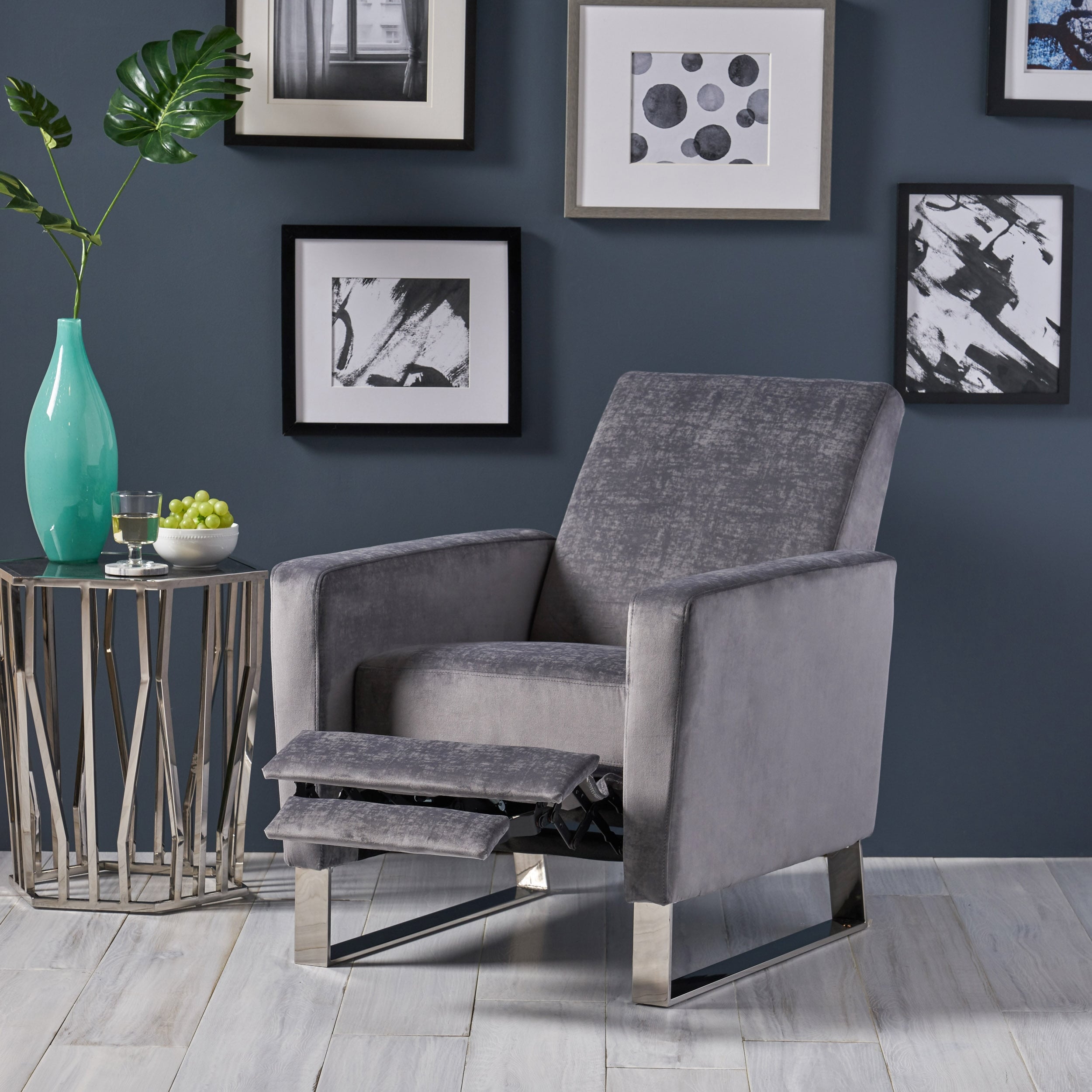 Fauteuil inclinable Brightwood à dossier haut et pieds en acier inoxydable par Christopher Knight Home