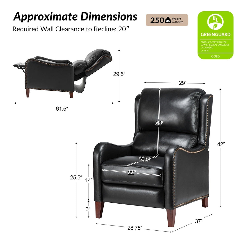 Fauteuil inclinable moderne Brigida en cuir véritable avec garniture cloutée et repose-pieds réglable, lot de 2 par HULALA HOME