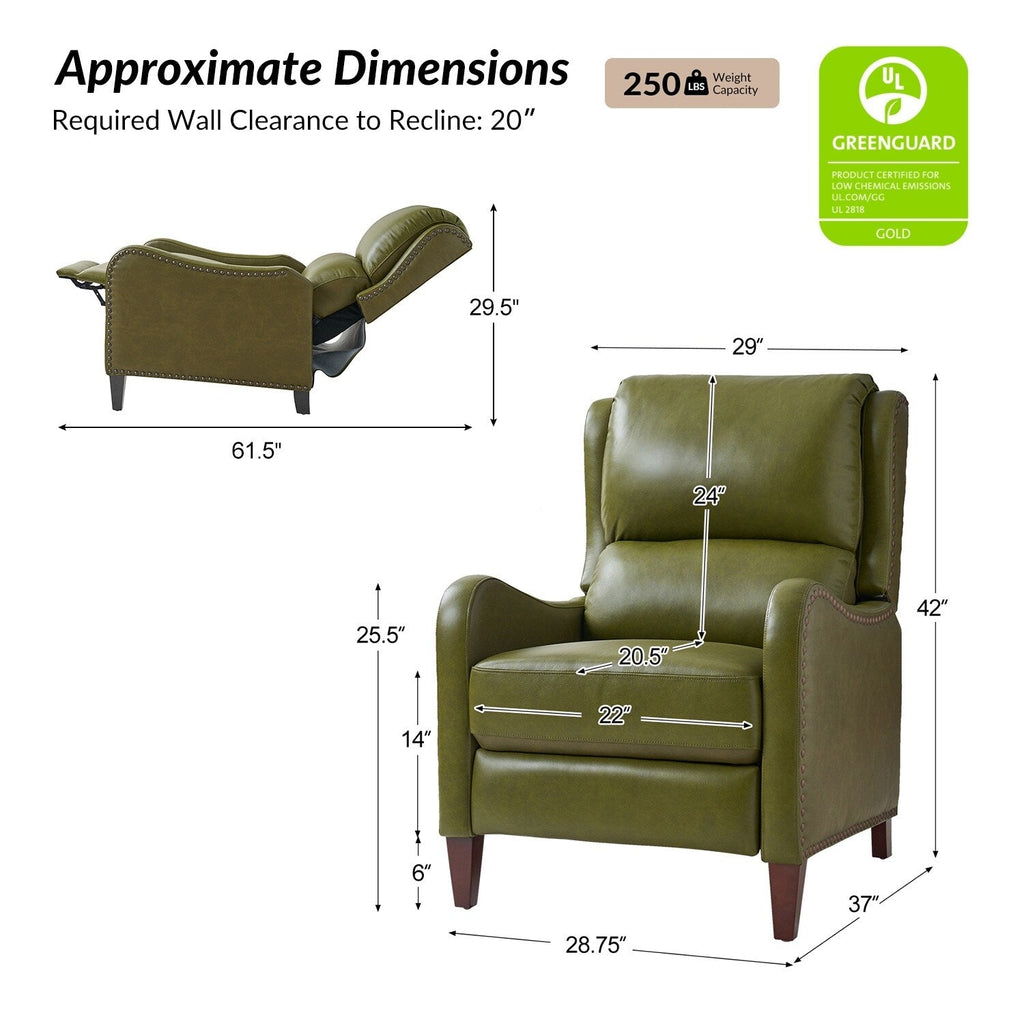 Fauteuil inclinable moderne Brigida en cuir véritable avec garniture cloutée et repose-pieds réglable, lot de 2 par HULALA HOME