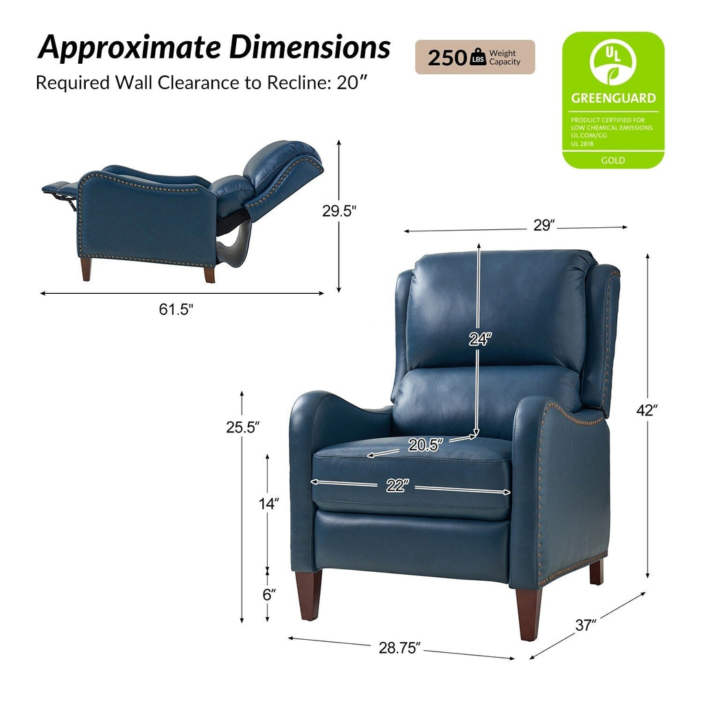 Fauteuil inclinable moderne Brigida en cuir véritable avec garniture cloutée et repose-pieds réglable, lot de 2 par HULALA HOME