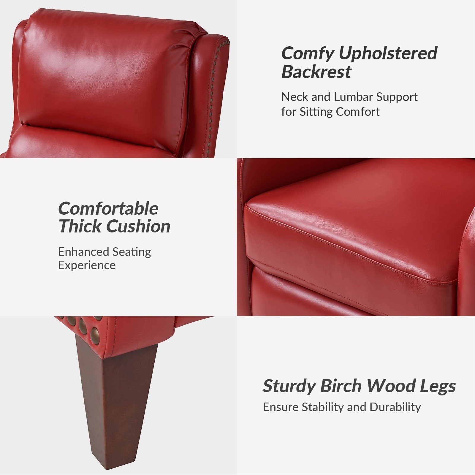 Fauteuil inclinable moderne Brigida en cuir véritable avec garniture cloutée et repose-pieds réglable, lot de 2 par HULALA HOME