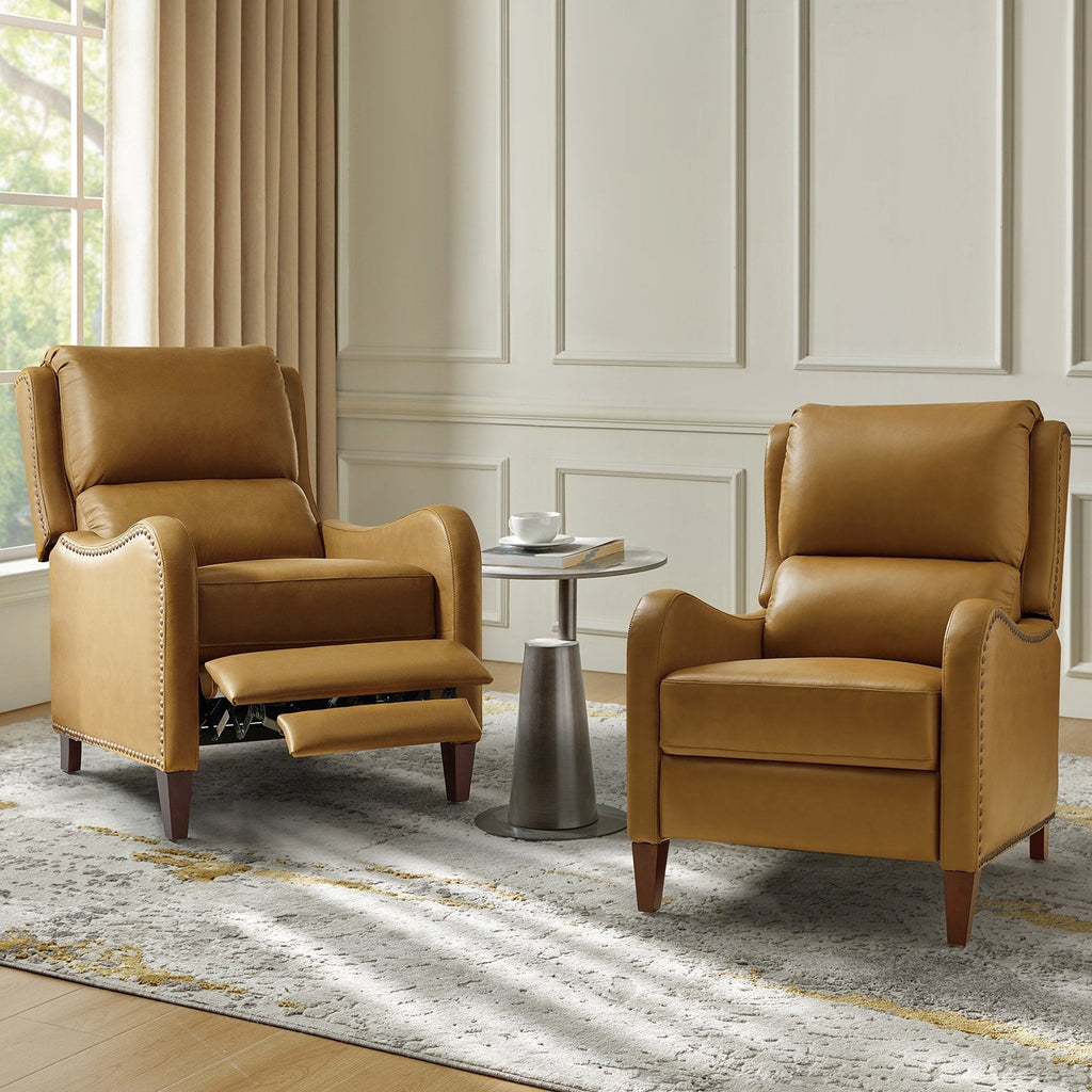 Fauteuil inclinable moderne Brigida en cuir véritable avec garniture cloutée et repose-pieds réglable, lot de 2 par HULALA HOME