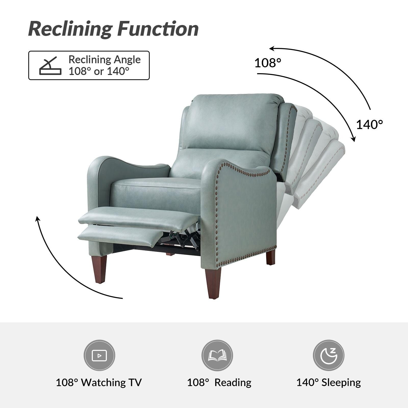 Fauteuil inclinable moderne Brigida en cuir véritable avec garniture cloutée et repose-pieds réglable, lot de 2 par HULALA HOME