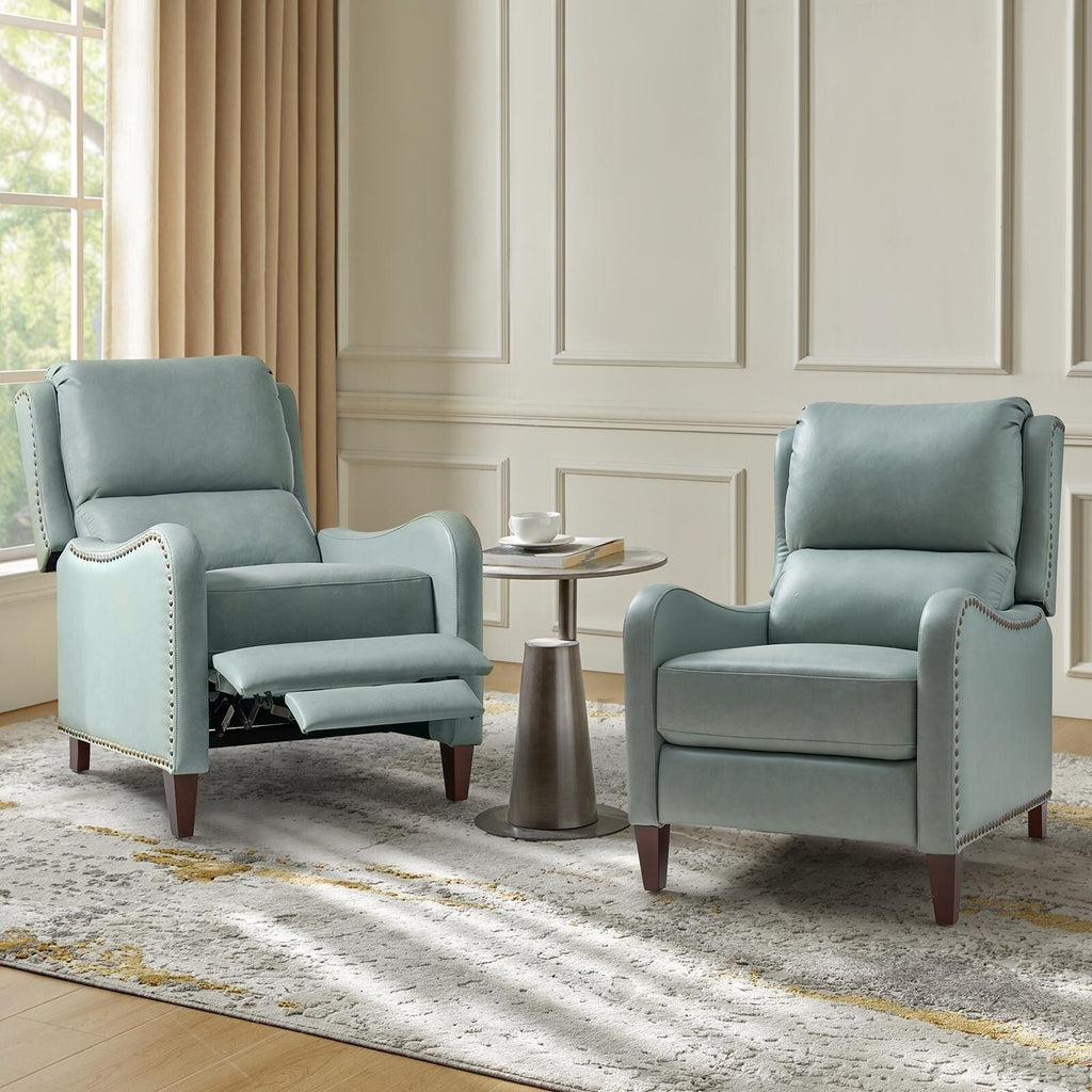 Fauteuil inclinable moderne Brigida en cuir véritable avec garniture cloutée et repose-pieds réglable, lot de 2 par HULALA HOME