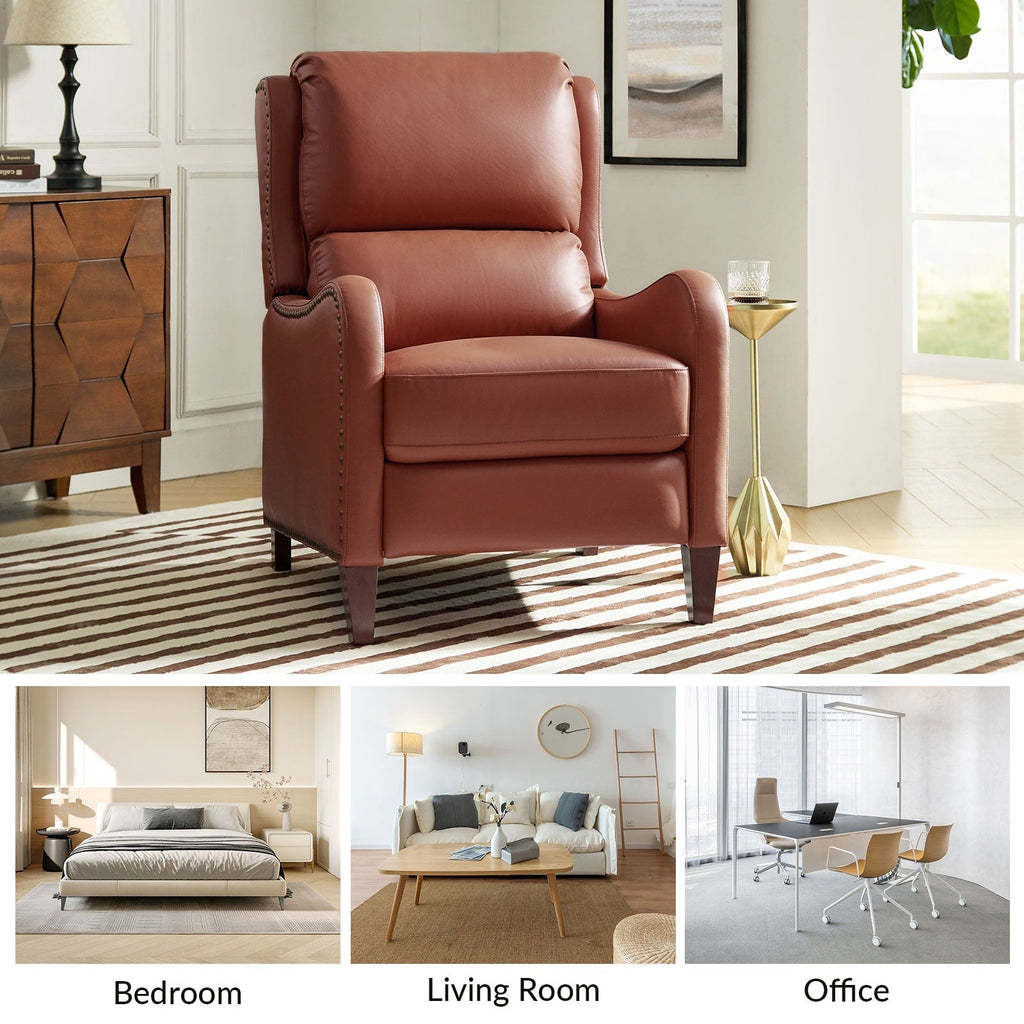 Fauteuil inclinable moderne Brigida en cuir véritable avec garniture cloutée et repose-pieds réglable, lot de 2 par HULALA HOME