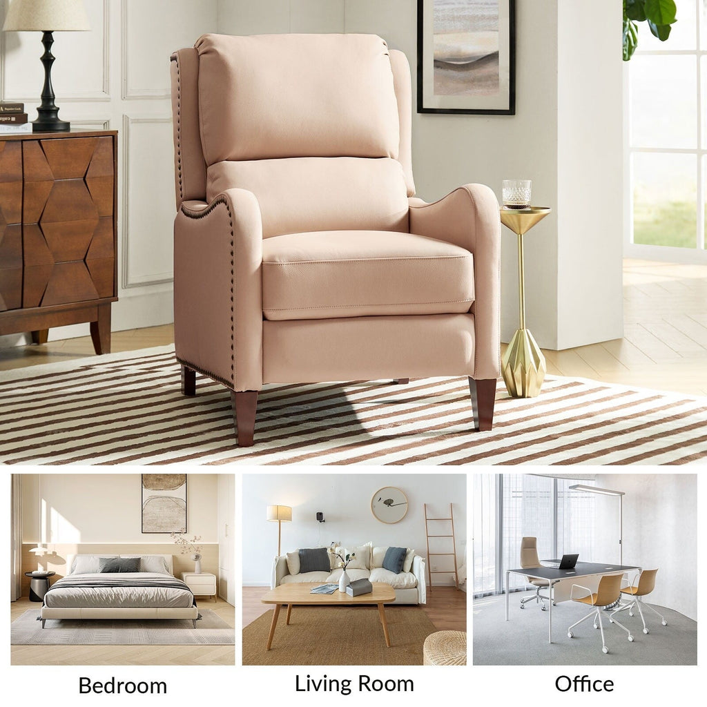 Fauteuil inclinable moderne Brigida en cuir véritable avec garniture cloutée et repose-pieds réglable, lot de 2 par HULALA HOME