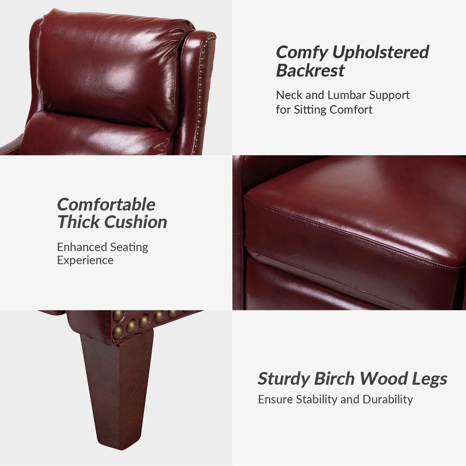 Fauteuil inclinable moderne Brigida en cuir véritable avec garniture cloutée et repose-pieds réglable, lot de 2 par HULALA HOME