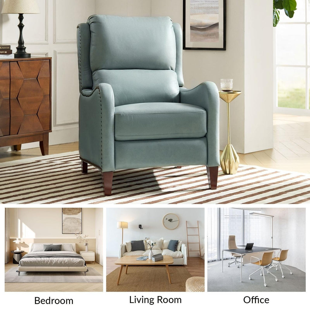 Fauteuil inclinable moderne Brigida en cuir véritable avec garniture cloutée et repose-pieds réglable, lot de 2 par HULALA HOME