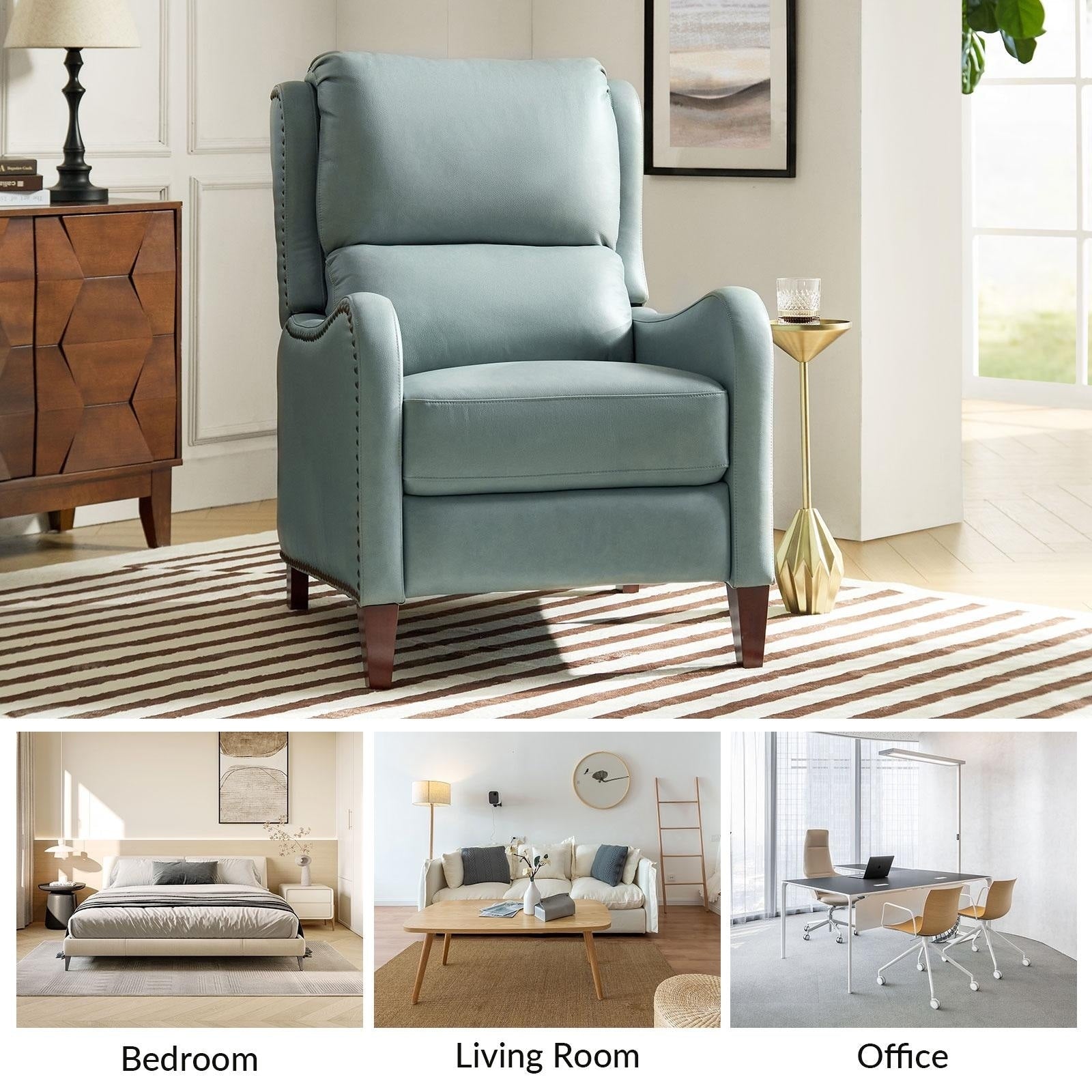 Fauteuil inclinable moderne Brigida en cuir véritable avec garniture cloutée et repose-pieds réglable, lot de 2 par HULALA HOME