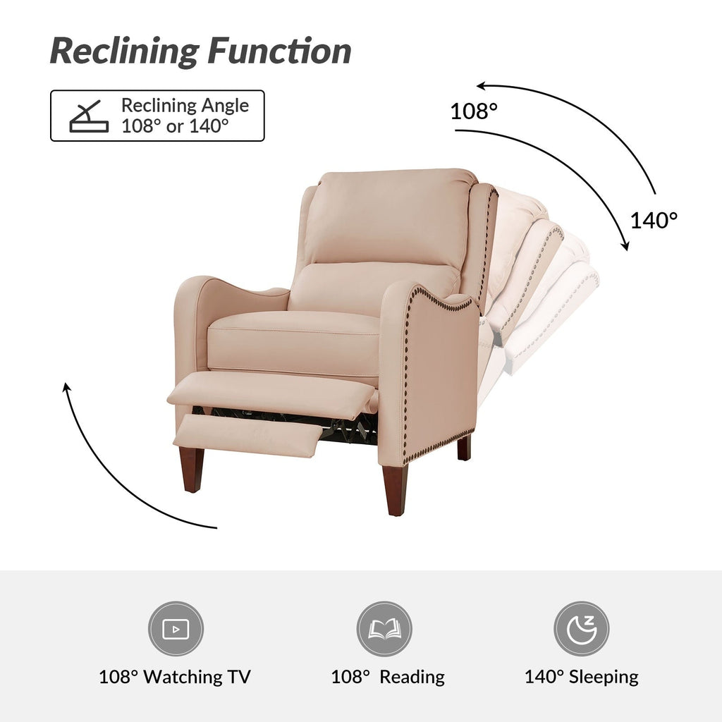 Fauteuil inclinable moderne Brigida en cuir véritable avec garniture cloutée et repose-pieds réglable, lot de 2 par HULALA HOME