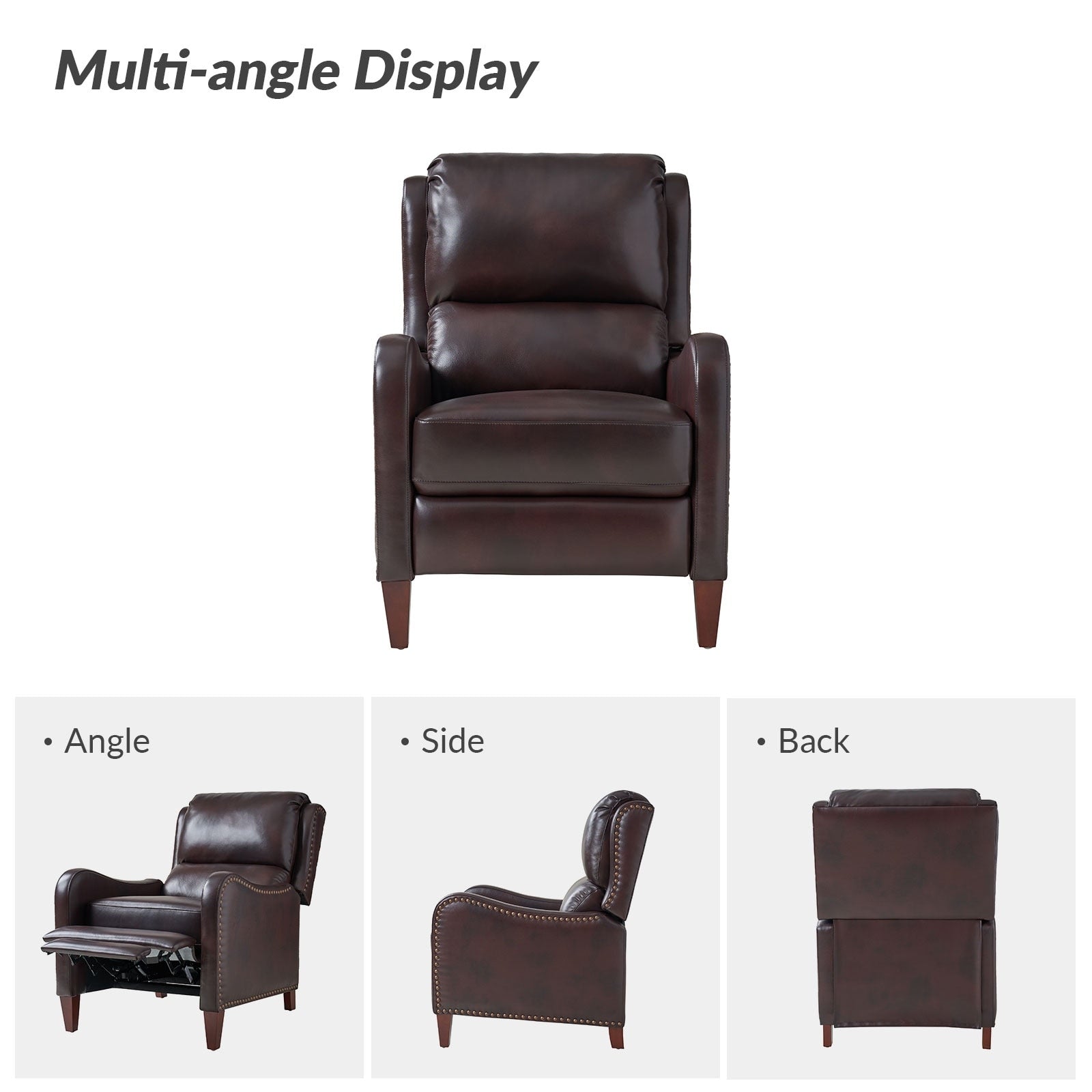 Fauteuil inclinable moderne Brigida en cuir véritable avec garniture cloutée et repose-pieds réglable, lot de 2 par HULALA HOME