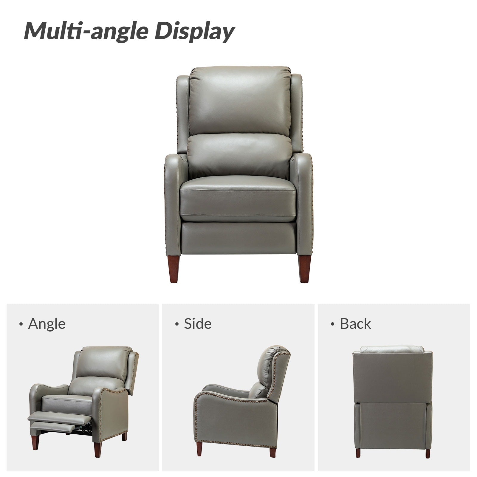 Fauteuil inclinable moderne Brigida en cuir véritable avec garniture cloutée et repose-pieds réglable, lot de 2 par HULALA HOME