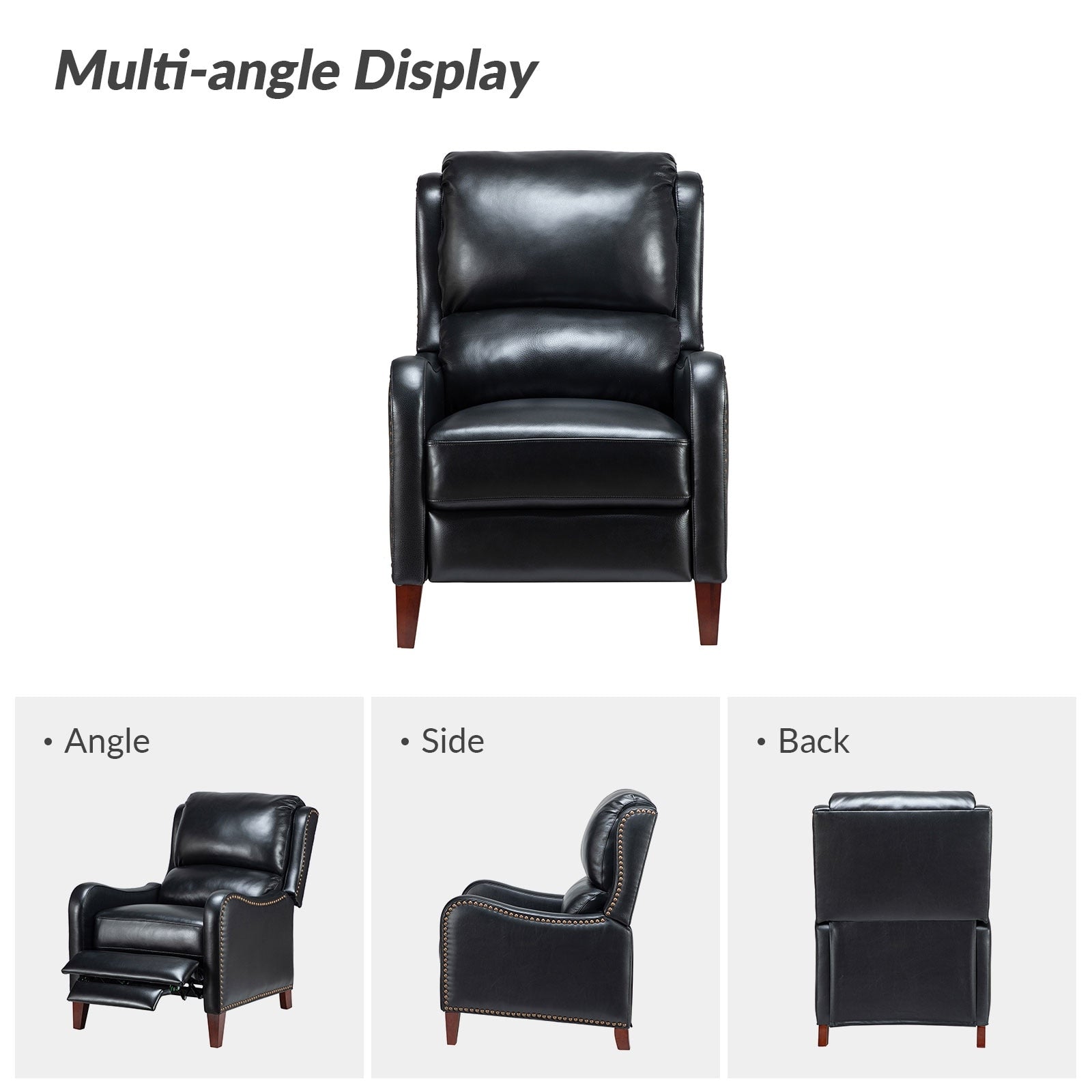 Fauteuil inclinable moderne Brigida en cuir véritable avec garniture cloutée et repose-pieds réglable, lot de 2 par HULALA HOME