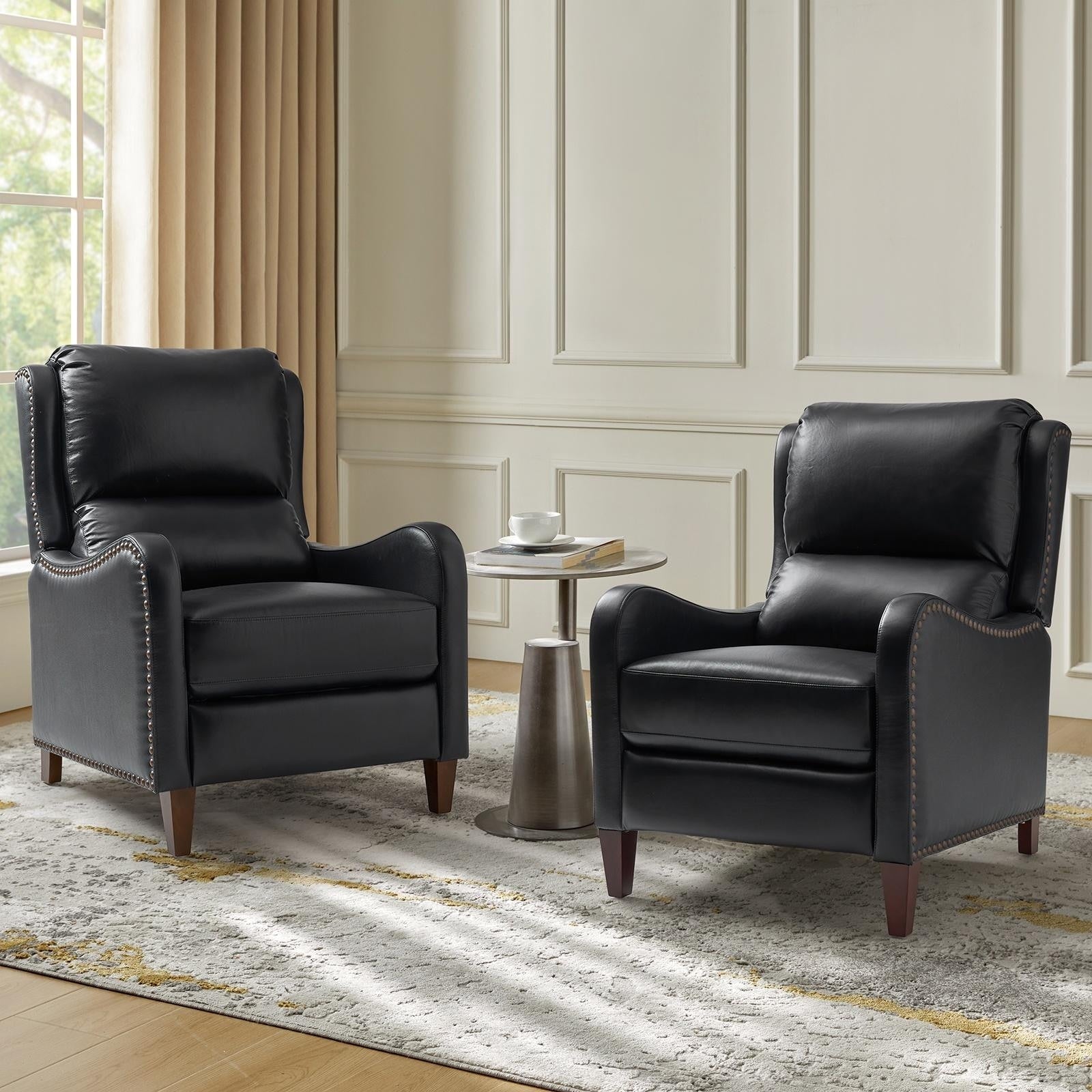 Fauteuil inclinable moderne Brigida en cuir véritable avec garniture cloutée et repose-pieds réglable, lot de 2 par HULALA HOME