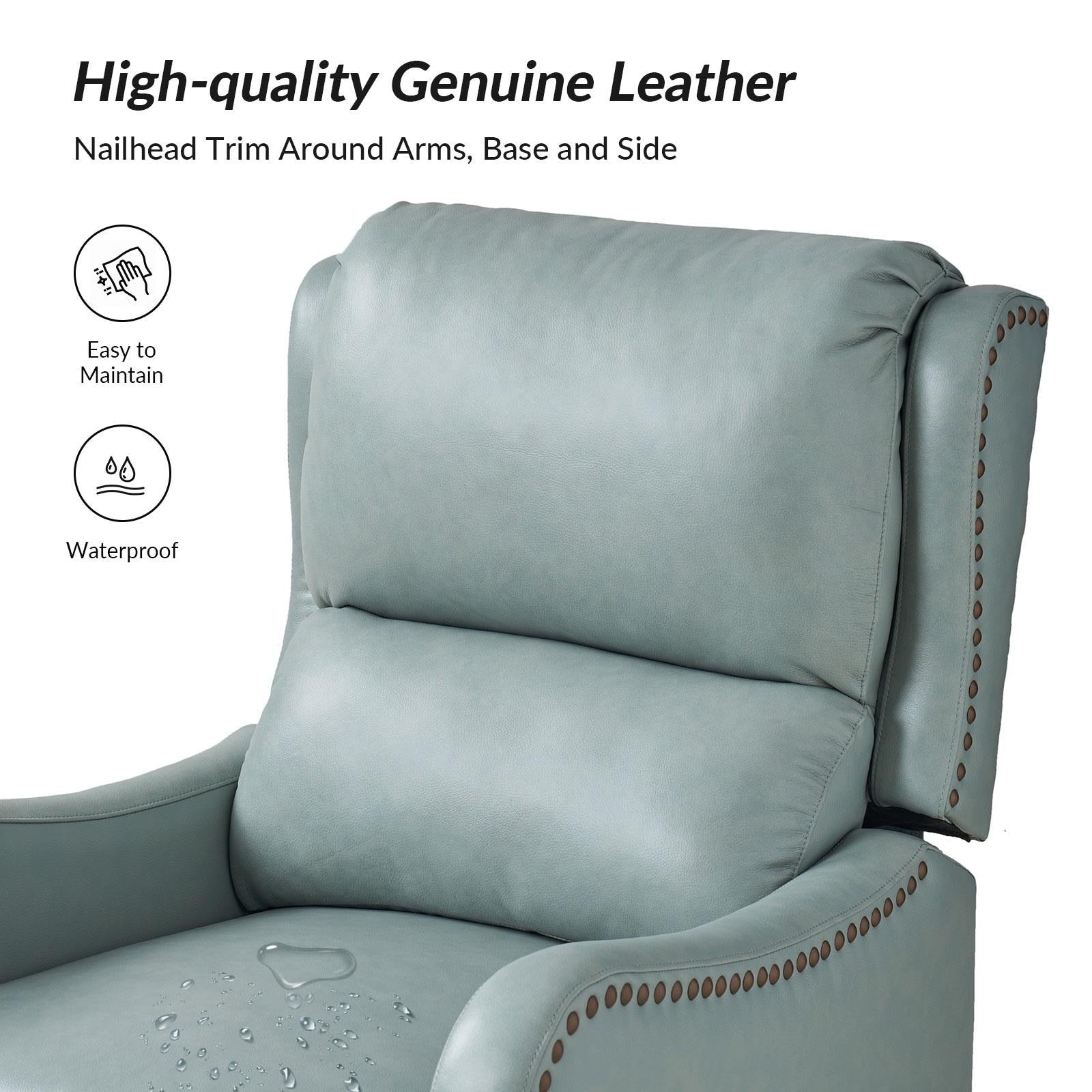 Fauteuil inclinable moderne Brigida en cuir véritable avec garniture cloutée et repose-pieds réglable, lot de 2 par HULALA HOME