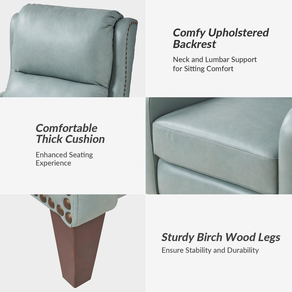 Fauteuil inclinable moderne Brigida en cuir véritable avec garniture cloutée et repose-pieds réglable, lot de 2 par HULALA HOME