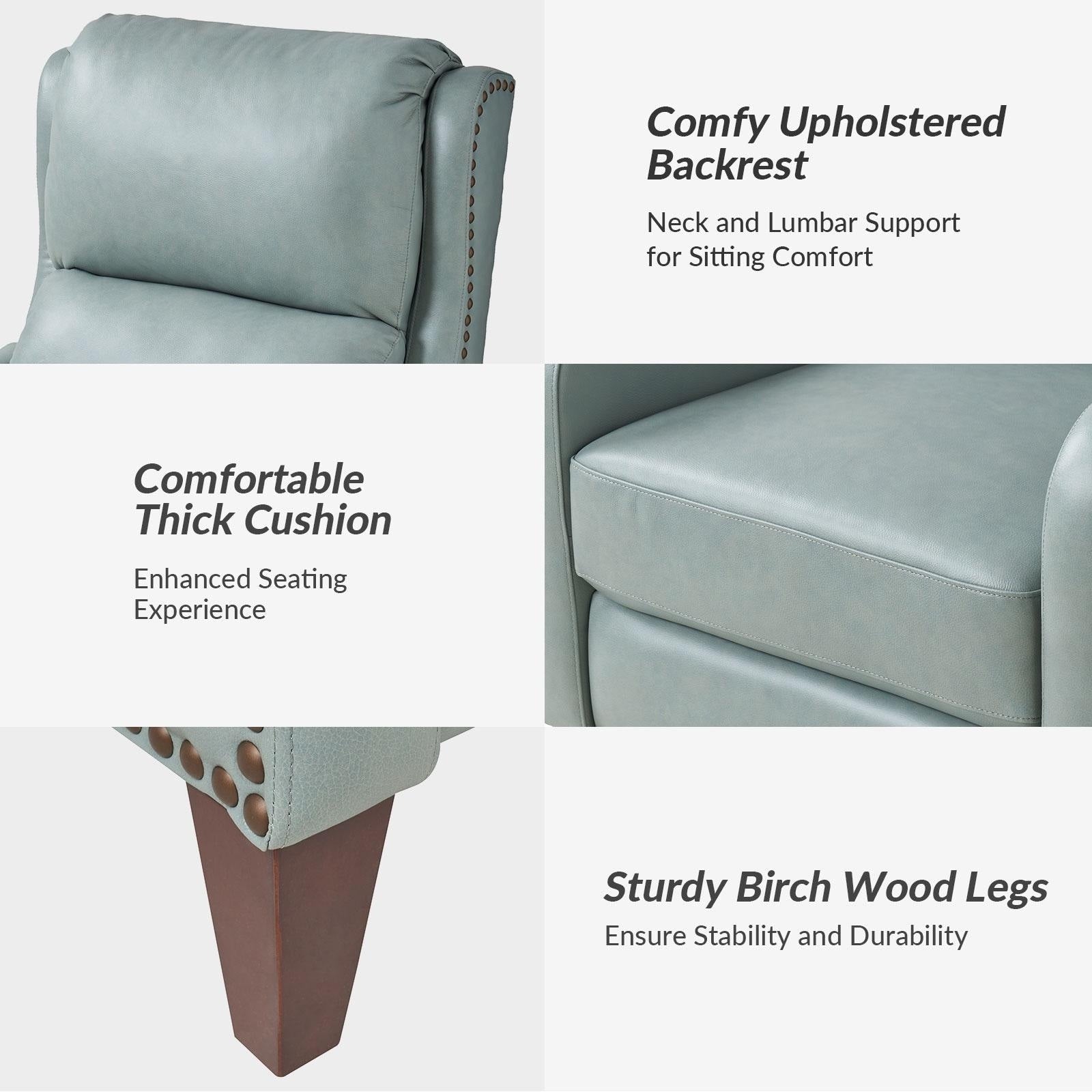 Fauteuil inclinable moderne Brigida en cuir véritable avec garniture cloutée et repose-pieds réglable, lot de 2 par HULALA HOME