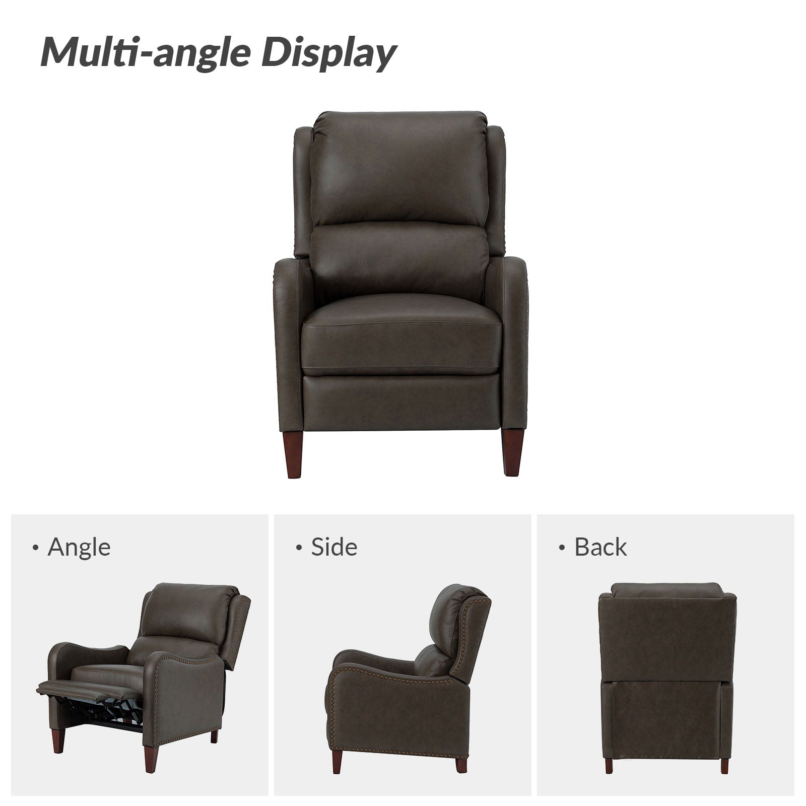 Fauteuil inclinable moderne Brigida en cuir véritable avec garniture cloutée et repose-pieds réglable, lot de 2 par HULALA HOME