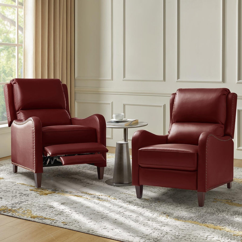 Fauteuil inclinable moderne Brigida en cuir véritable avec garniture cloutée et repose-pieds réglable, lot de 2 par HULALA HOME