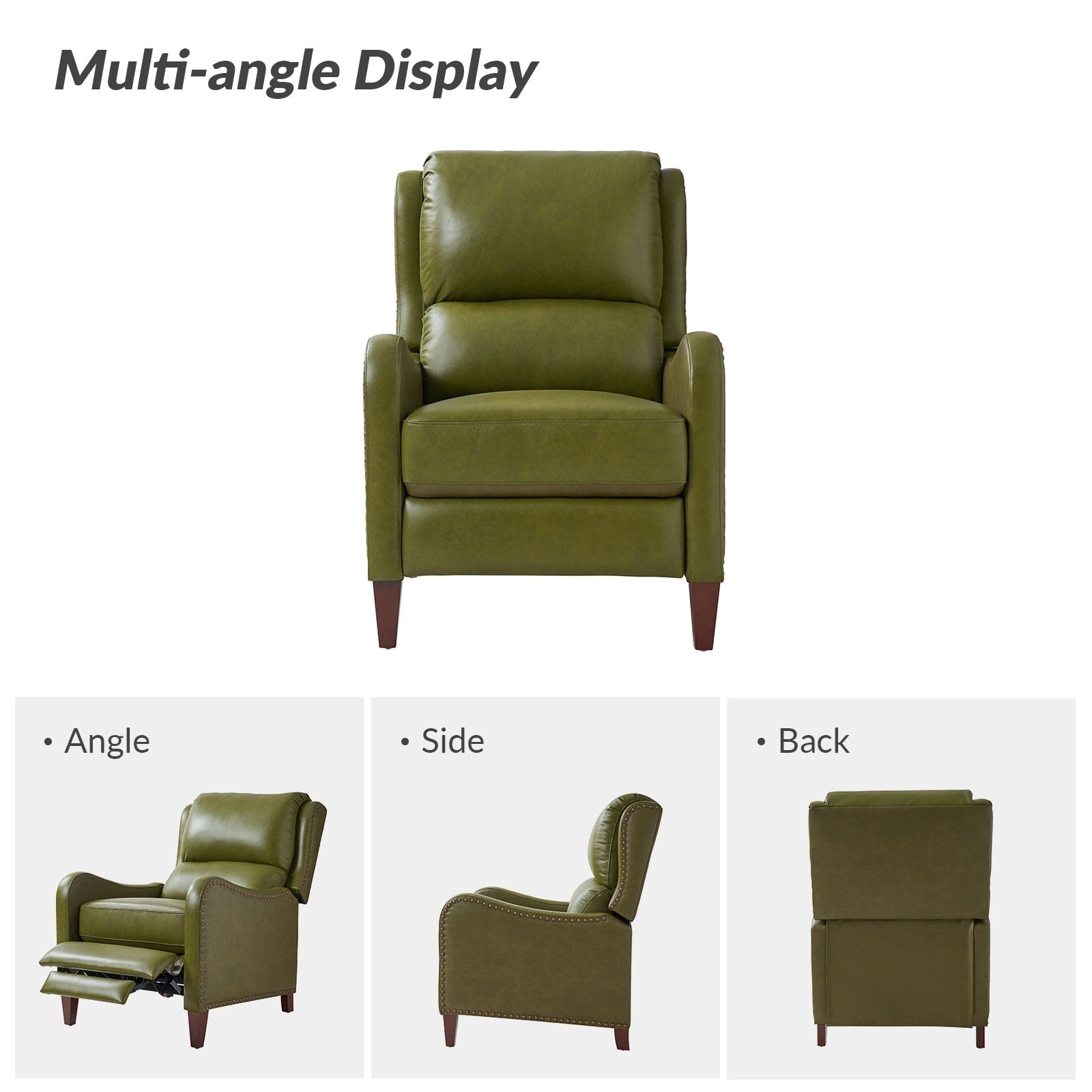 Fauteuil inclinable moderne Brigida en cuir véritable avec garniture cloutée et repose-pieds réglable, lot de 2 par HULALA HOME