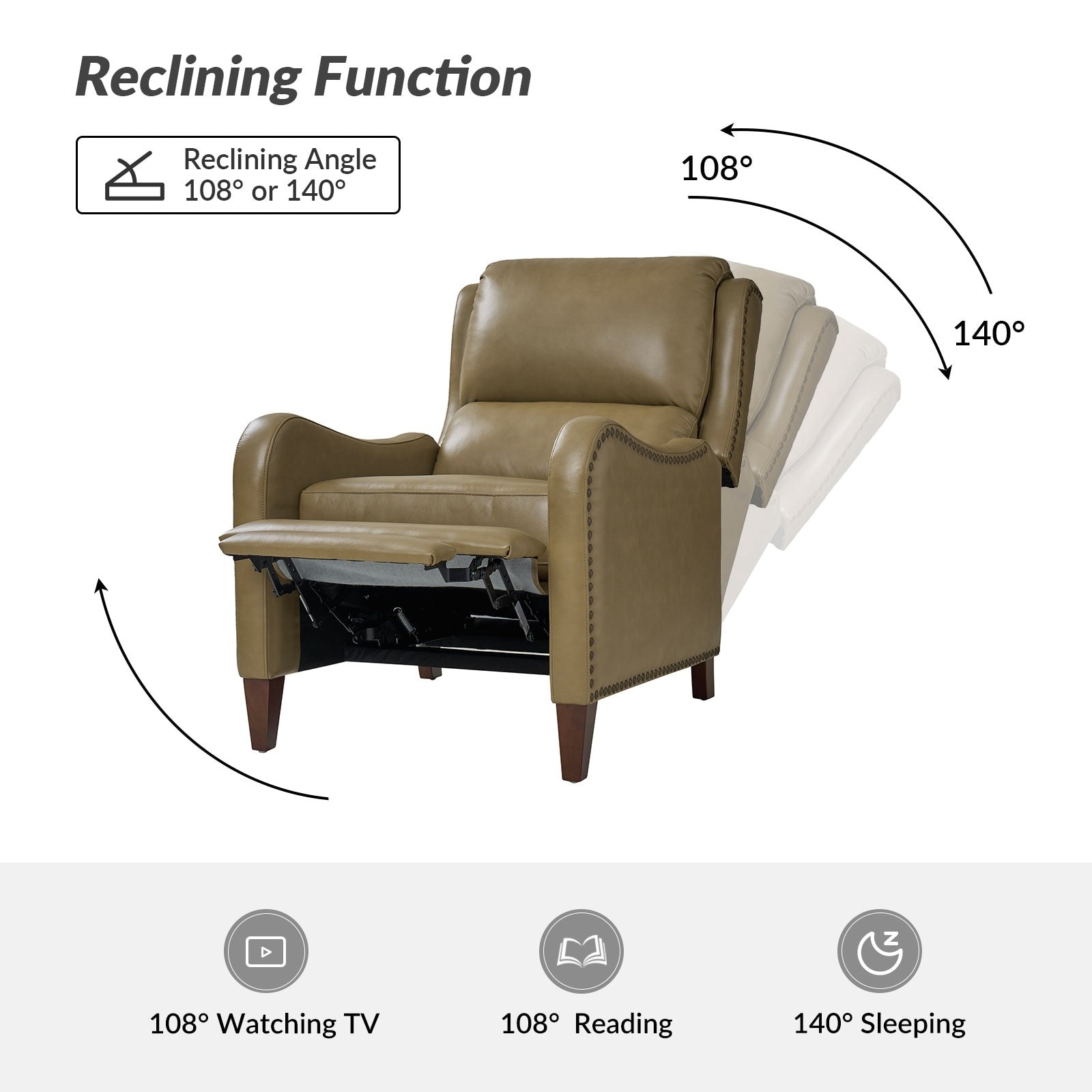 Fauteuil inclinable moderne Brigida en cuir véritable avec garniture cloutée et repose-pieds réglable, lot de 2 par HULALA HOME