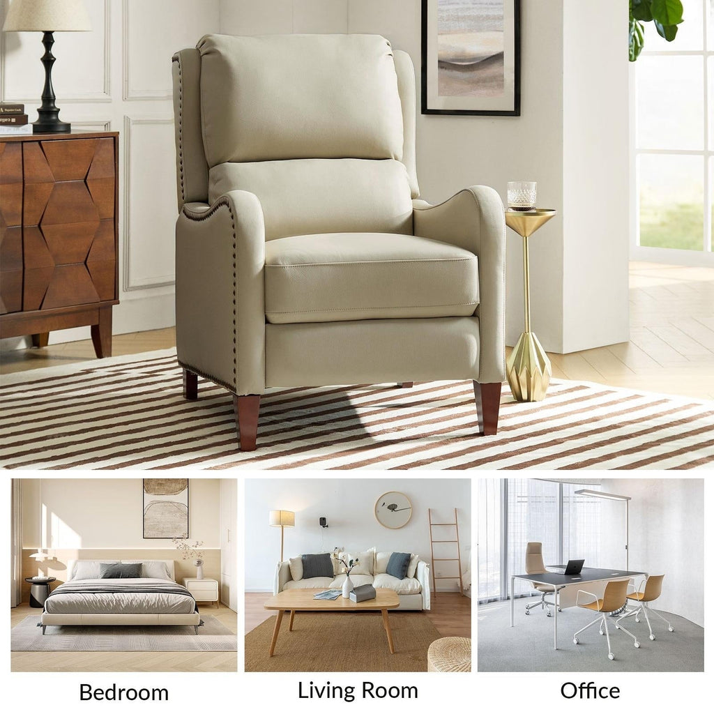 Fauteuil inclinable moderne Brigida en cuir véritable avec garniture cloutée et repose-pieds réglable, lot de 2 par HULALA HOME