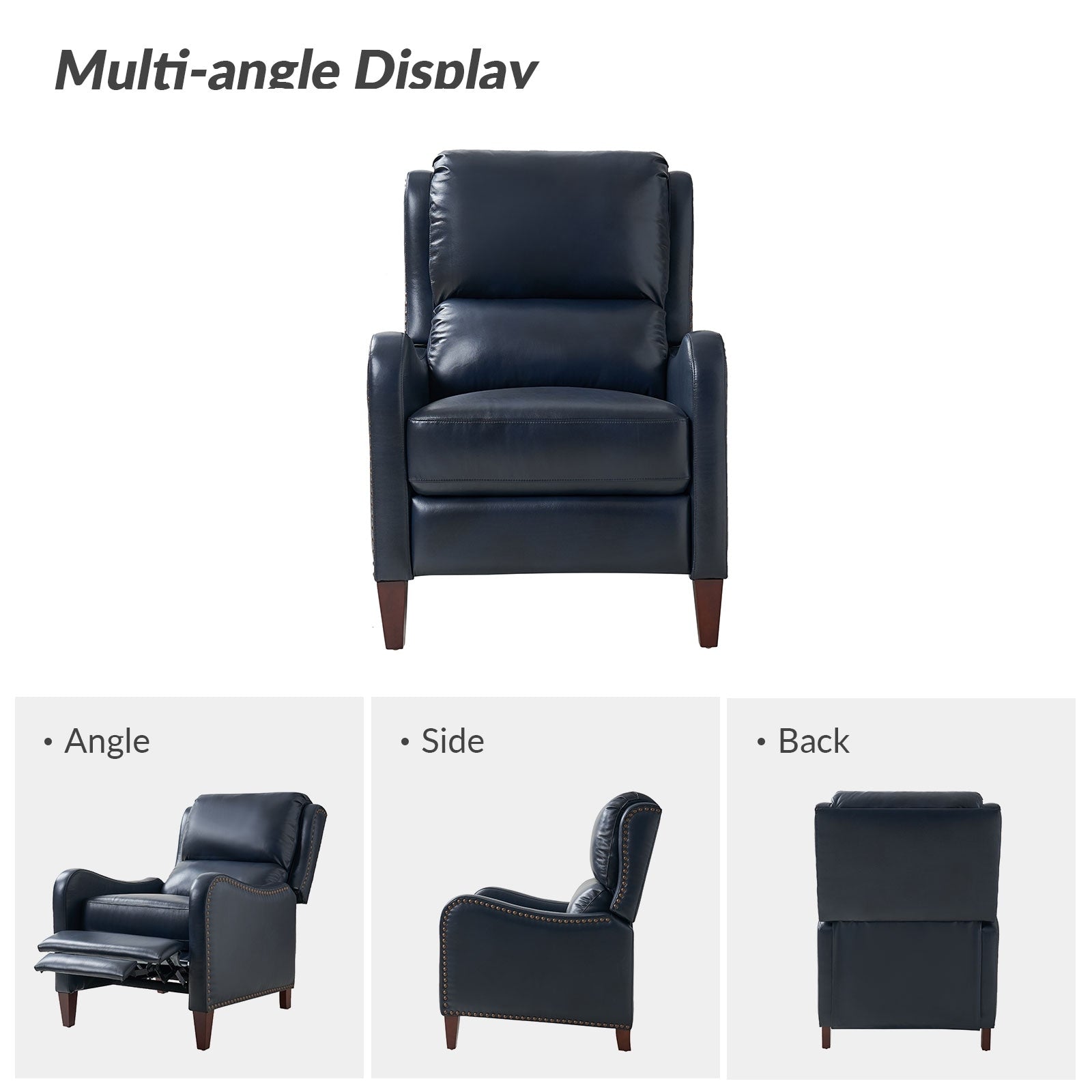 Fauteuil inclinable moderne Brigida en cuir véritable avec garniture cloutée et repose-pieds réglable, lot de 2 par HULALA HOME