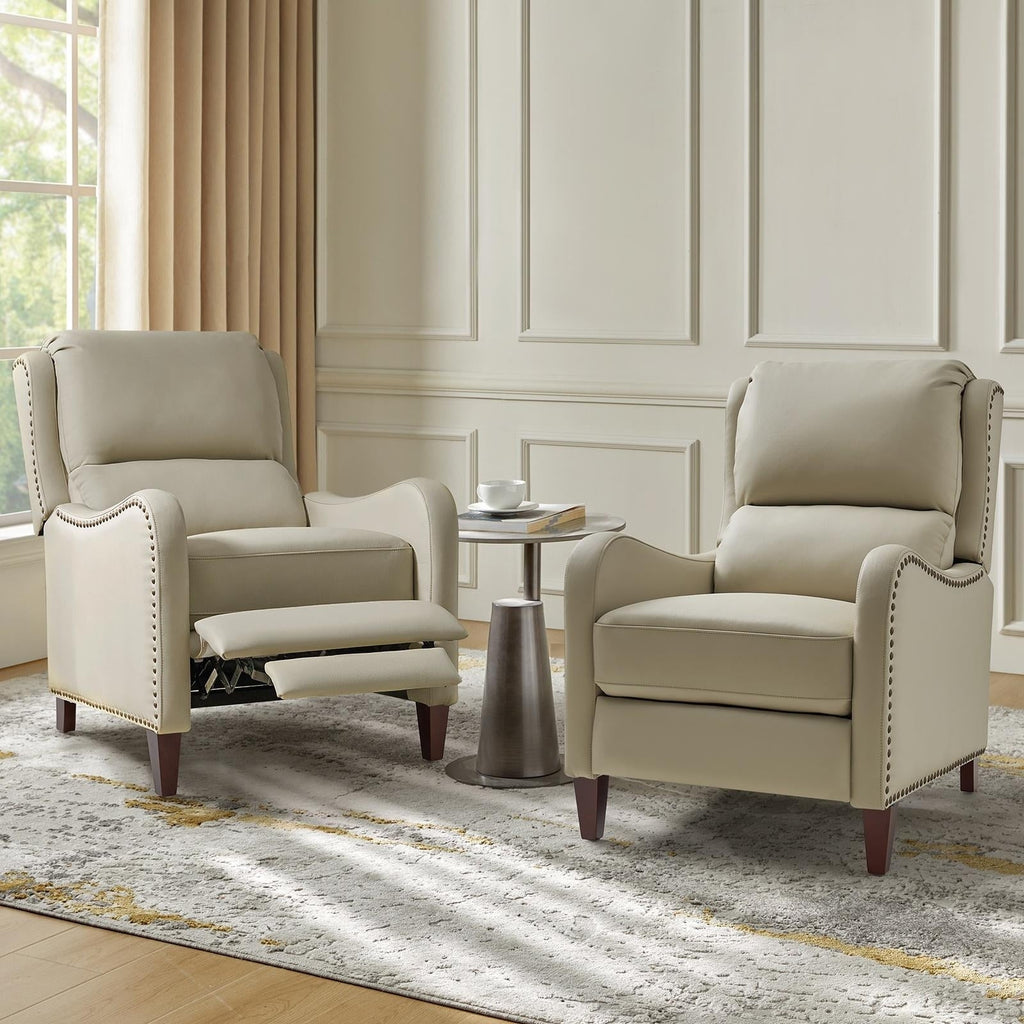 Fauteuil inclinable moderne Brigida en cuir véritable avec garniture cloutée et repose-pieds réglable, lot de 2 par HULALA HOME