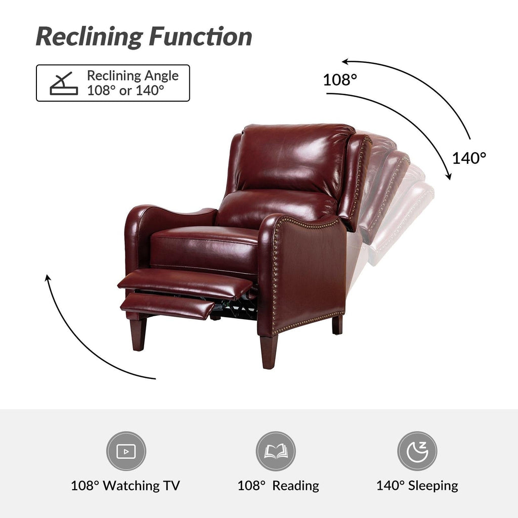 Fauteuil inclinable moderne Brigida en cuir véritable avec garniture cloutée et repose-pieds réglable, lot de 2 par HULALA HOME