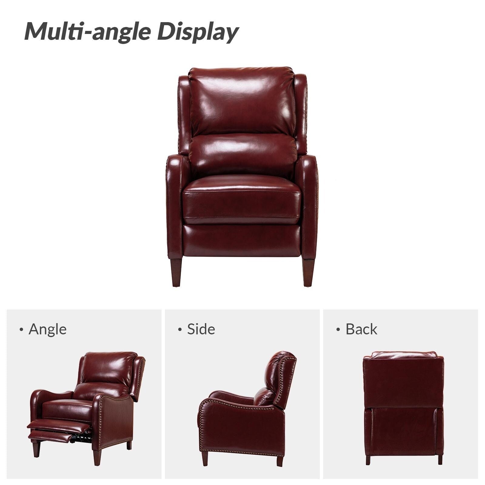 Fauteuil inclinable moderne Brigida en cuir véritable avec garniture cloutée et repose-pieds réglable, lot de 2 par HULALA HOME