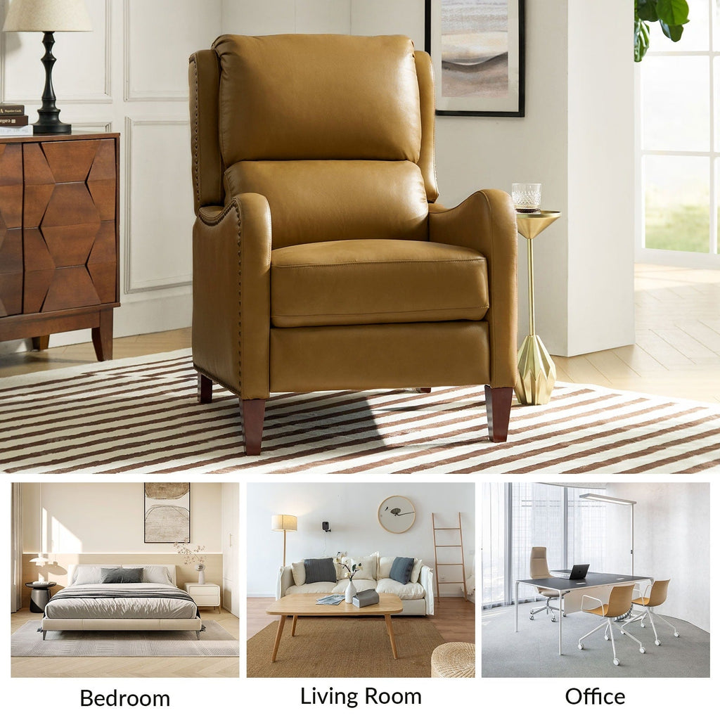 Fauteuil inclinable moderne Brigida en cuir véritable avec garniture cloutée et repose-pieds réglable, lot de 2 par HULALA HOME