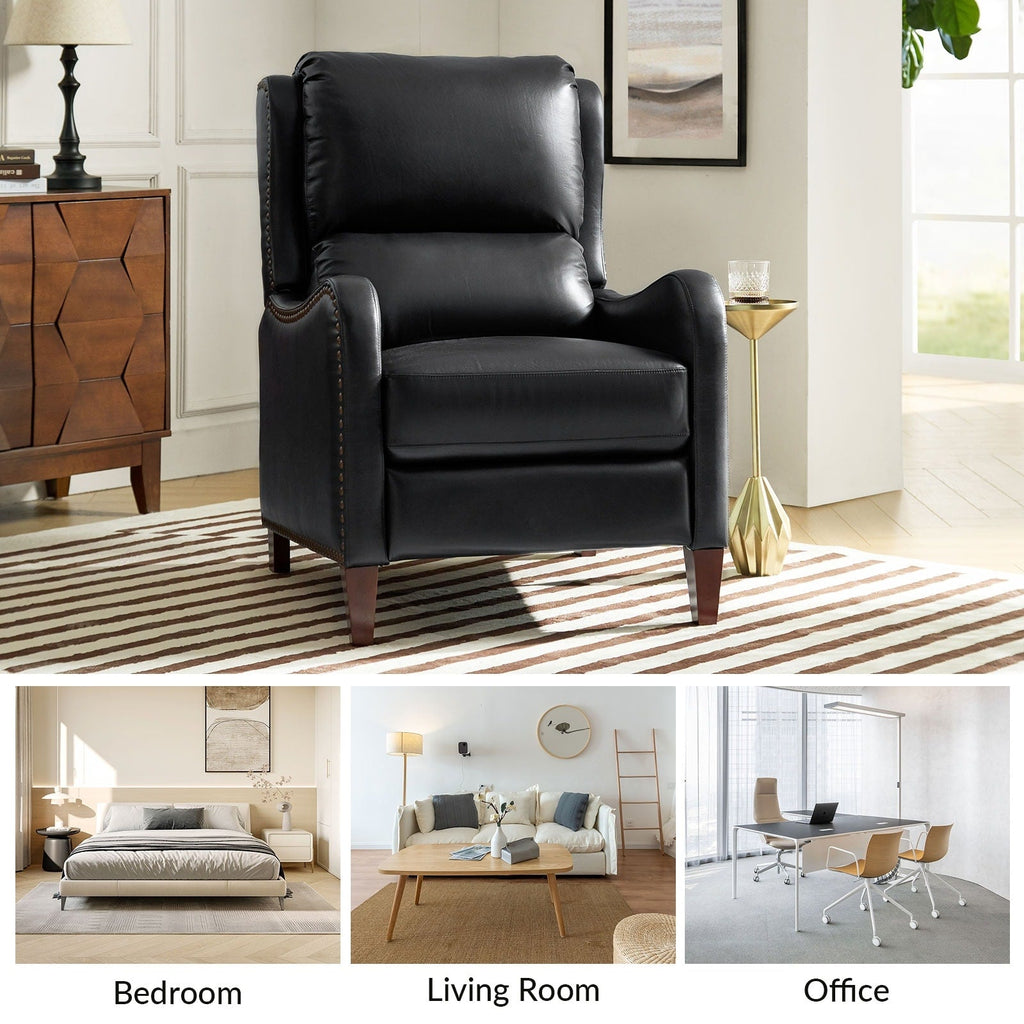 Fauteuil inclinable moderne Brigida en cuir véritable avec garniture cloutée et repose-pieds réglable, lot de 2 par HULALA HOME