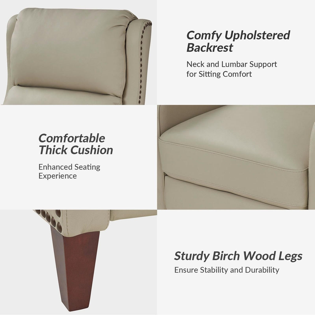 Fauteuil inclinable moderne Brigida en cuir véritable avec garniture cloutée et repose-pieds réglable, lot de 2 par HULALA HOME