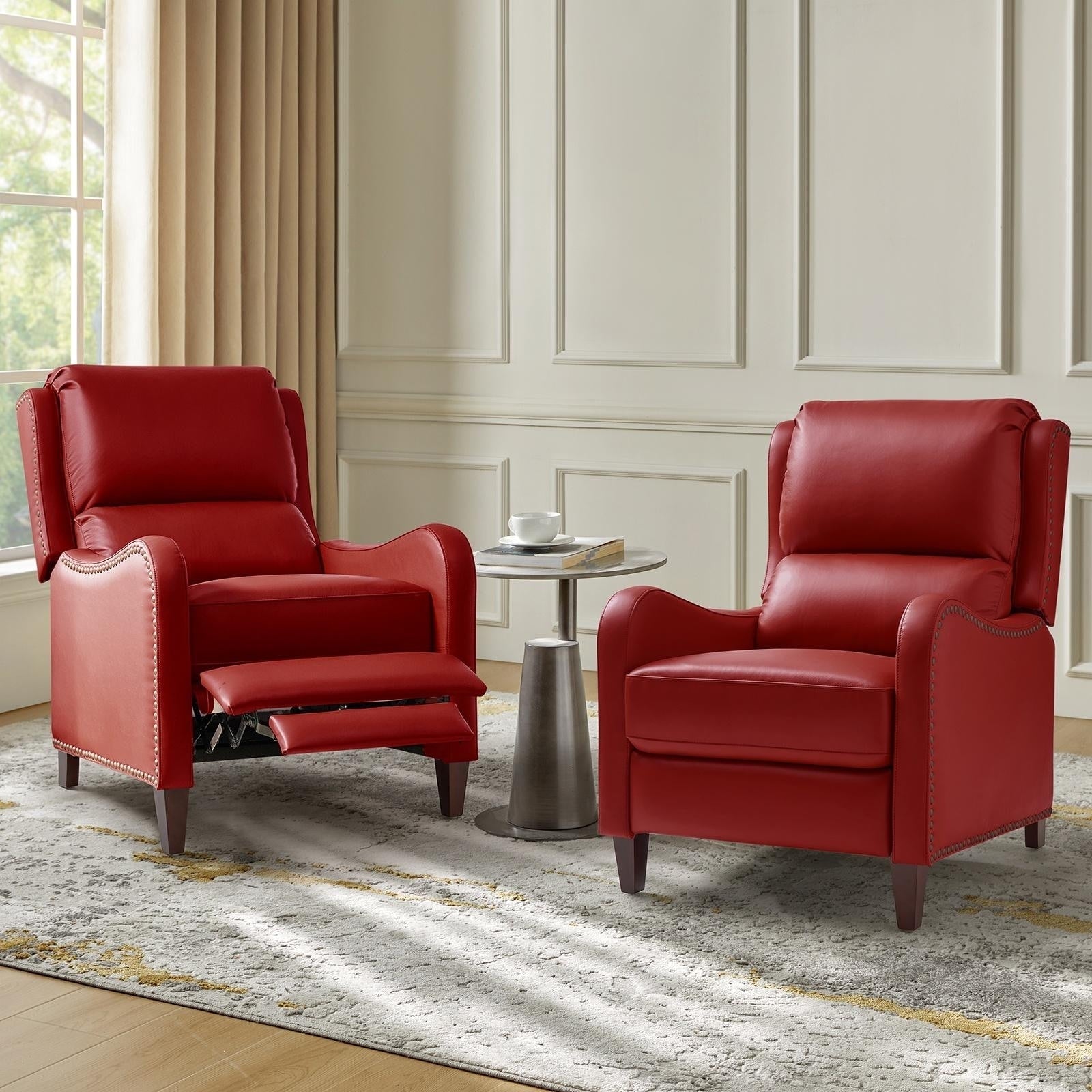 Fauteuil inclinable moderne Brigida en cuir véritable avec garniture cloutée et repose-pieds réglable, lot de 2 par HULALA HOME