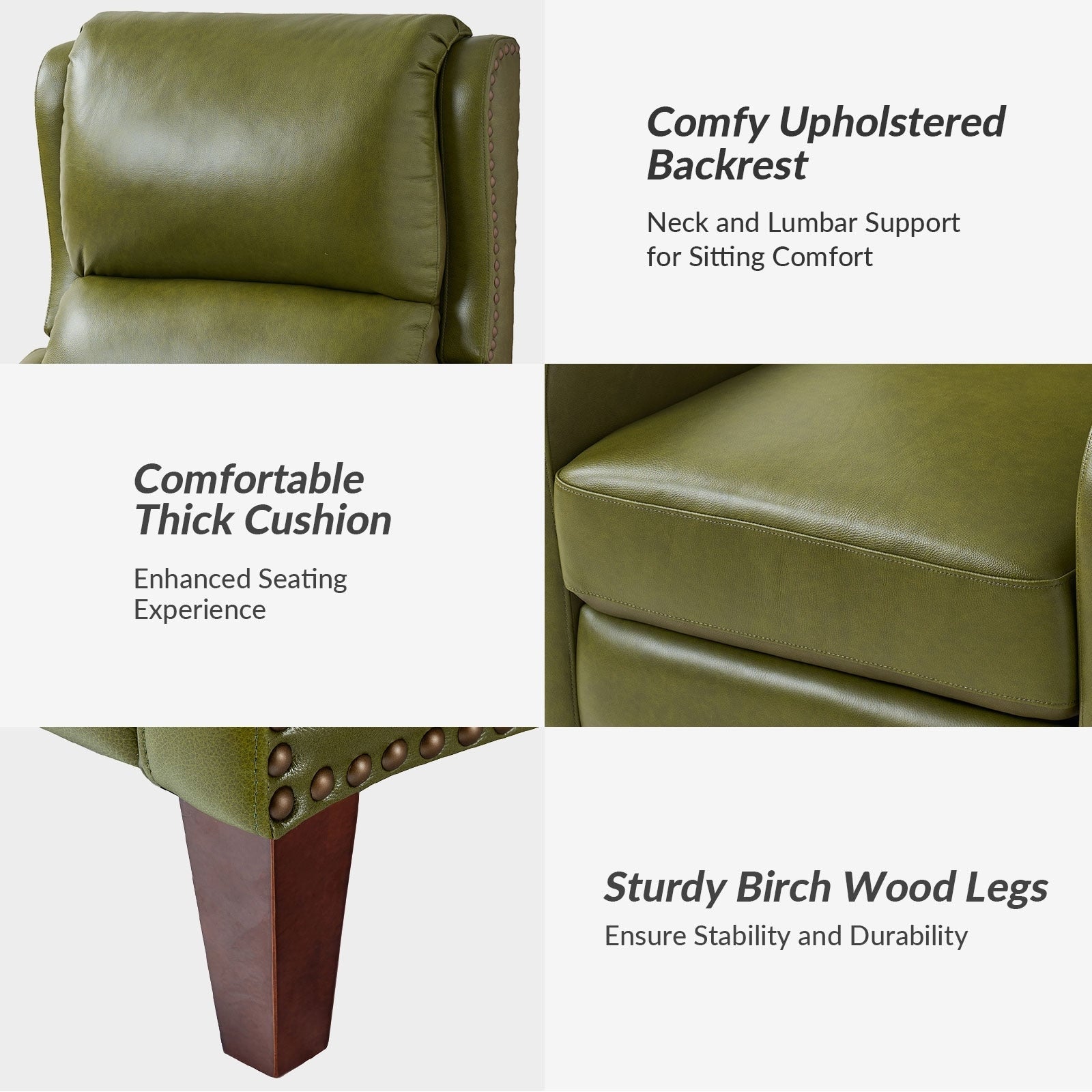 Fauteuil inclinable moderne Brigida en cuir véritable avec garniture cloutée et repose-pieds réglable, lot de 2 par HULALA HOME