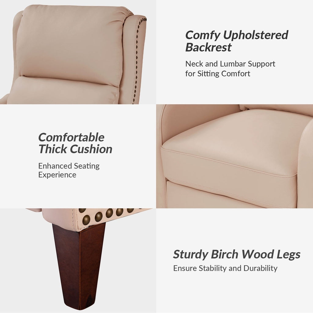 Fauteuil inclinable moderne Brigida en cuir véritable avec garniture cloutée et repose-pieds réglable, lot de 2 par HULALA HOME