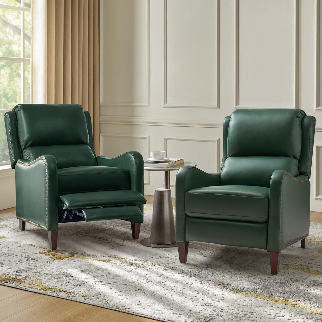 Fauteuil inclinable moderne Brigida en cuir véritable avec garniture cloutée et repose-pieds réglable, lot de 2 par HULALA HOME