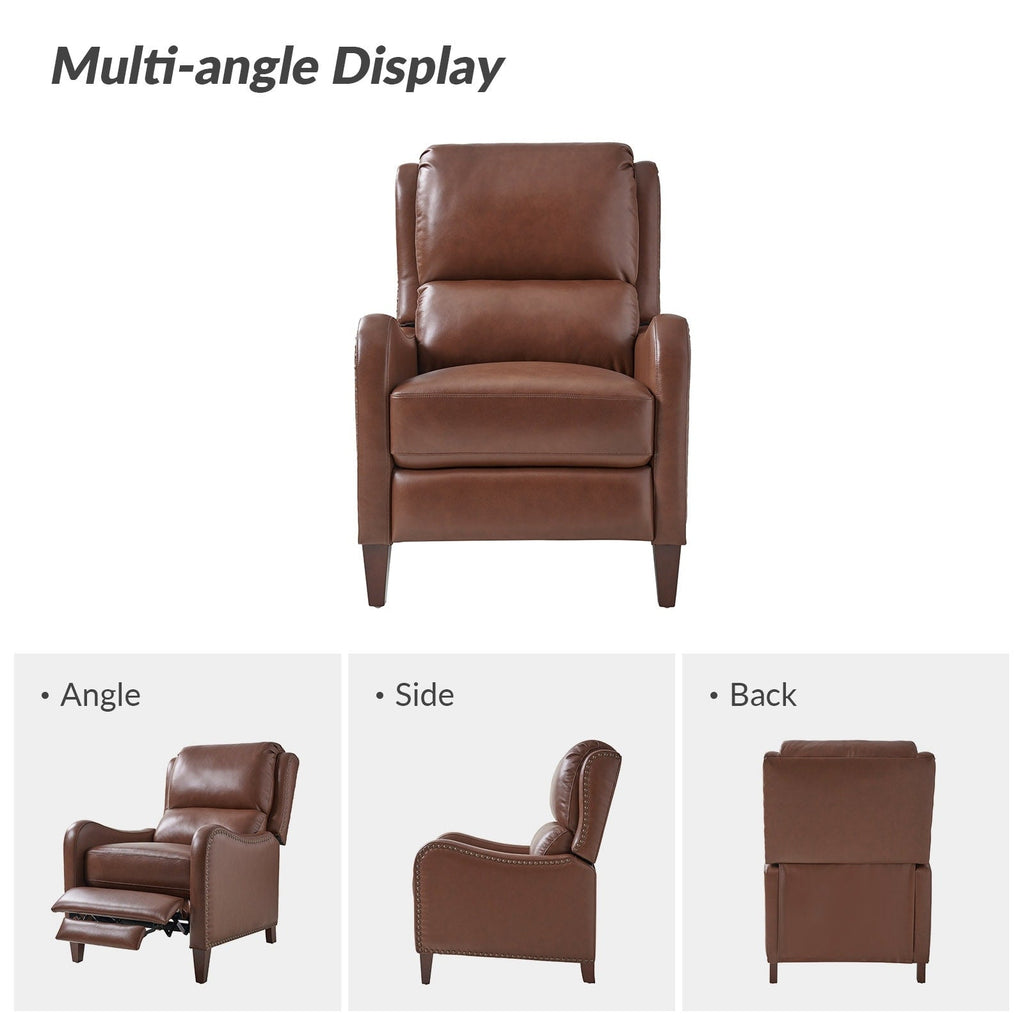 Fauteuil inclinable moderne Brigida en cuir véritable avec garniture cloutée et repose-pieds réglable, lot de 2 par HULALA HOME