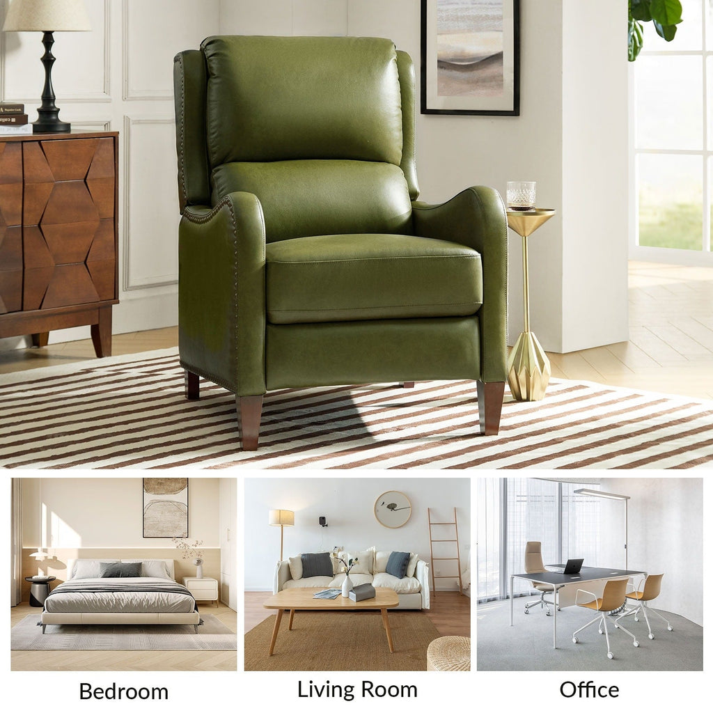 Fauteuil inclinable moderne Brigida en cuir véritable avec garniture cloutée et repose-pieds réglable, lot de 2 par HULALA HOME