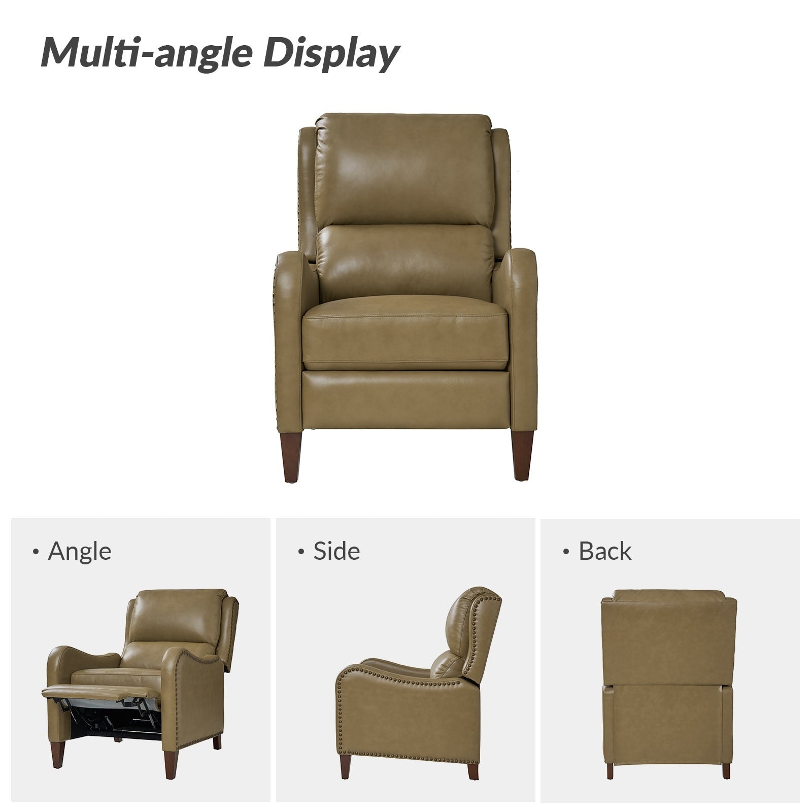 Fauteuil inclinable moderne Brigida en cuir véritable avec garniture cloutée et repose-pieds réglable, lot de 2 par HULALA HOME