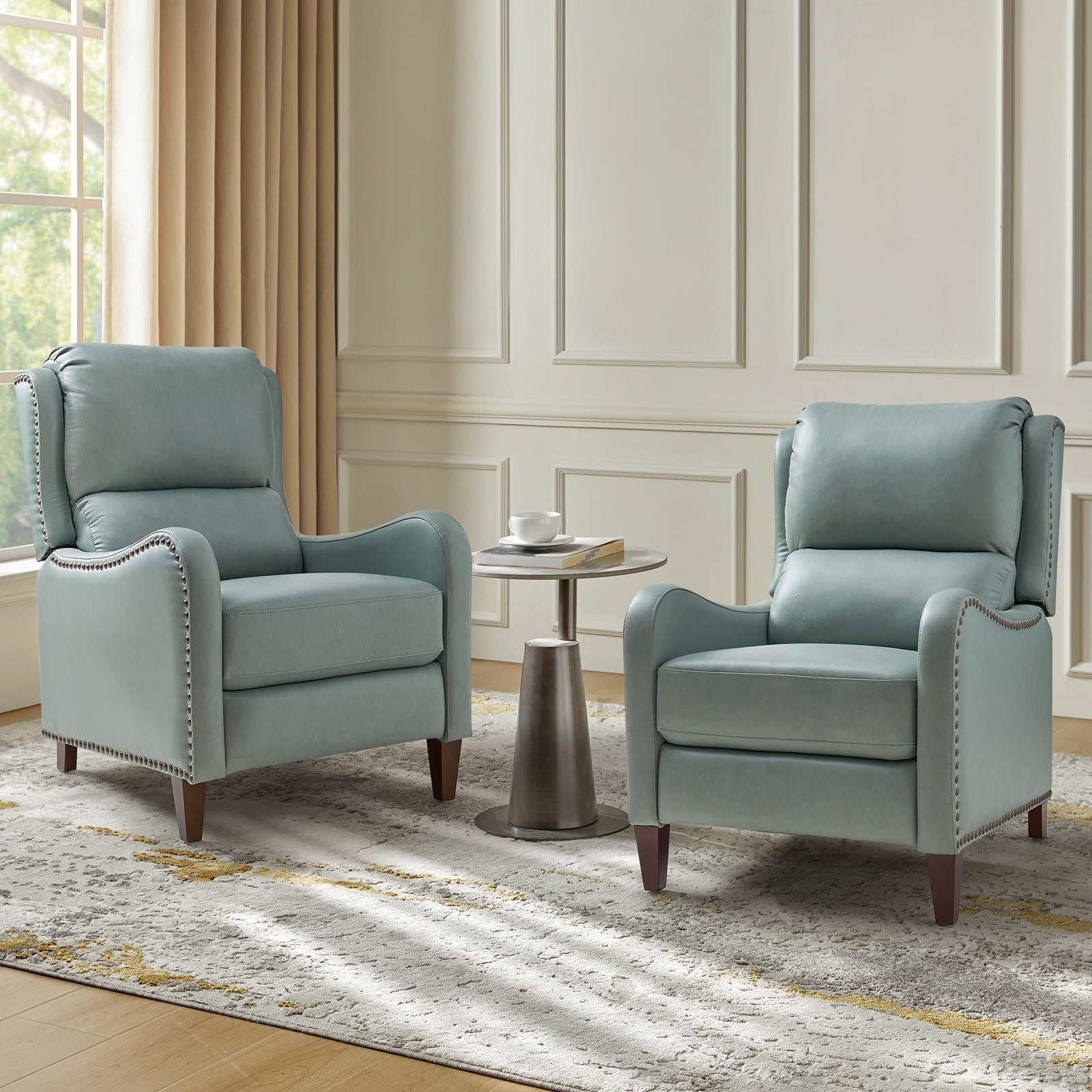 Fauteuil inclinable moderne Brigida en cuir véritable avec garniture cloutée et repose-pieds réglable, lot de 2 par HULALA HOME