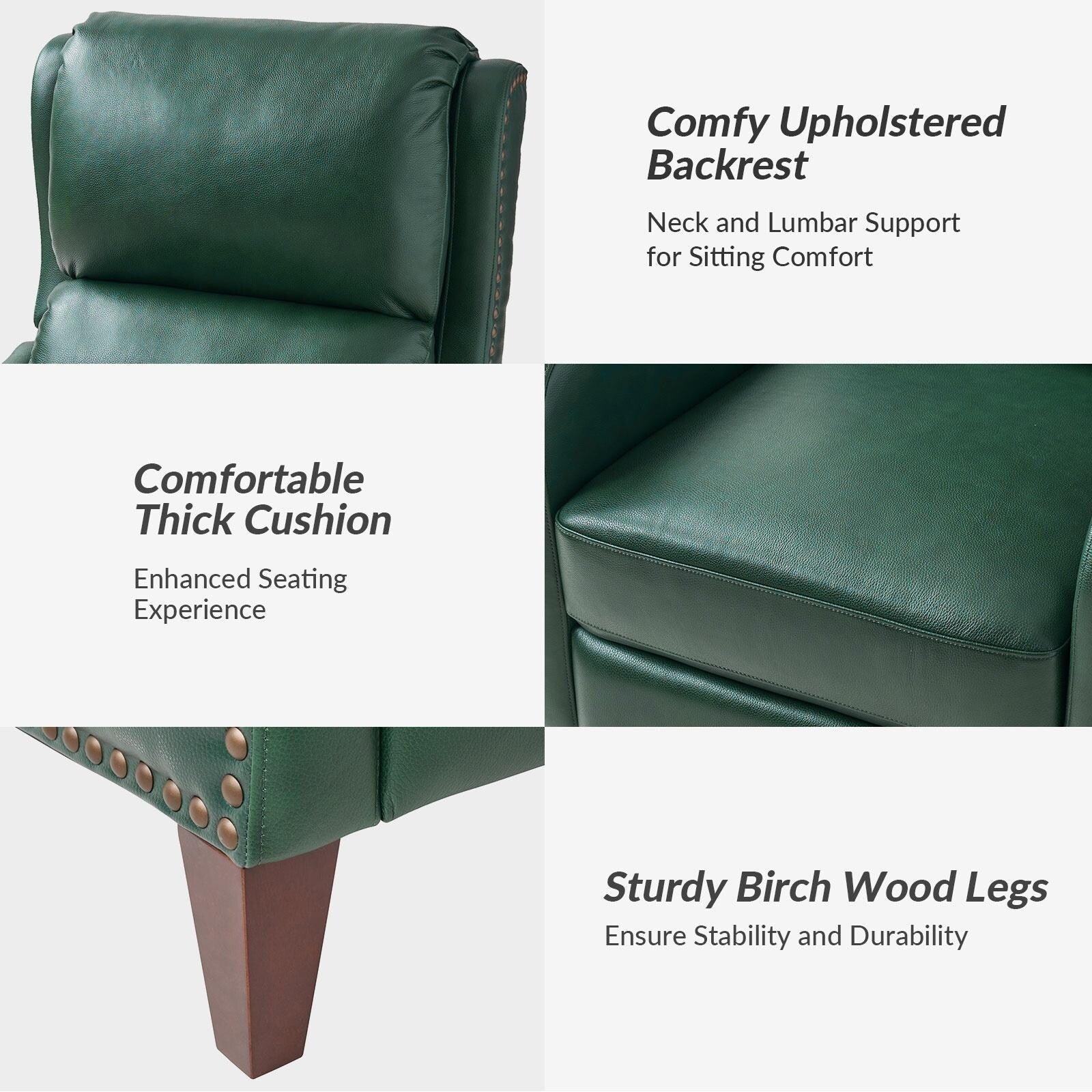 Fauteuil inclinable moderne Brigida en cuir véritable avec garniture cloutée et repose-pieds réglable, lot de 2 par HULALA HOME